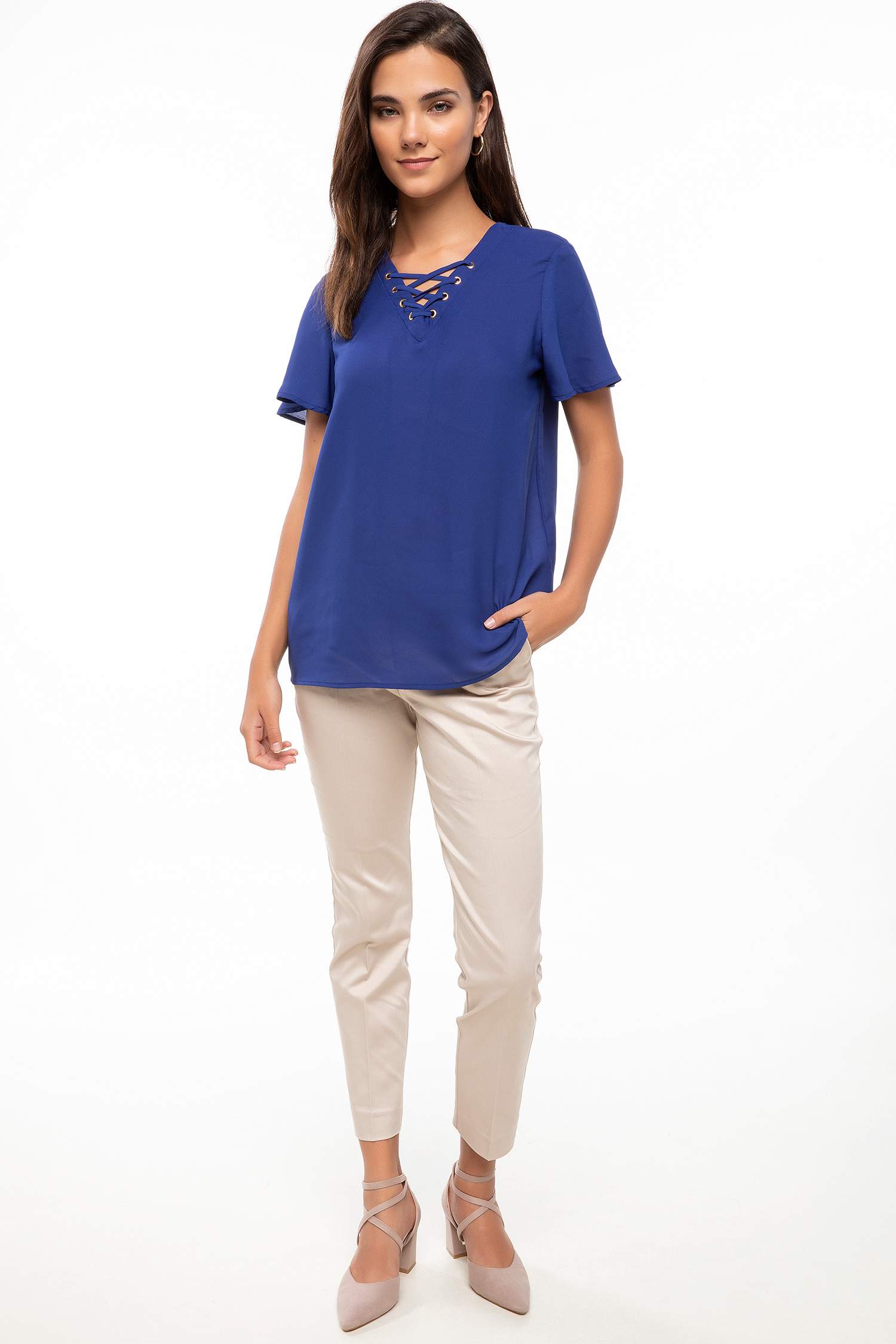 Defacto Yakası Bağlama Detaylı V Yaka Bluz. 2