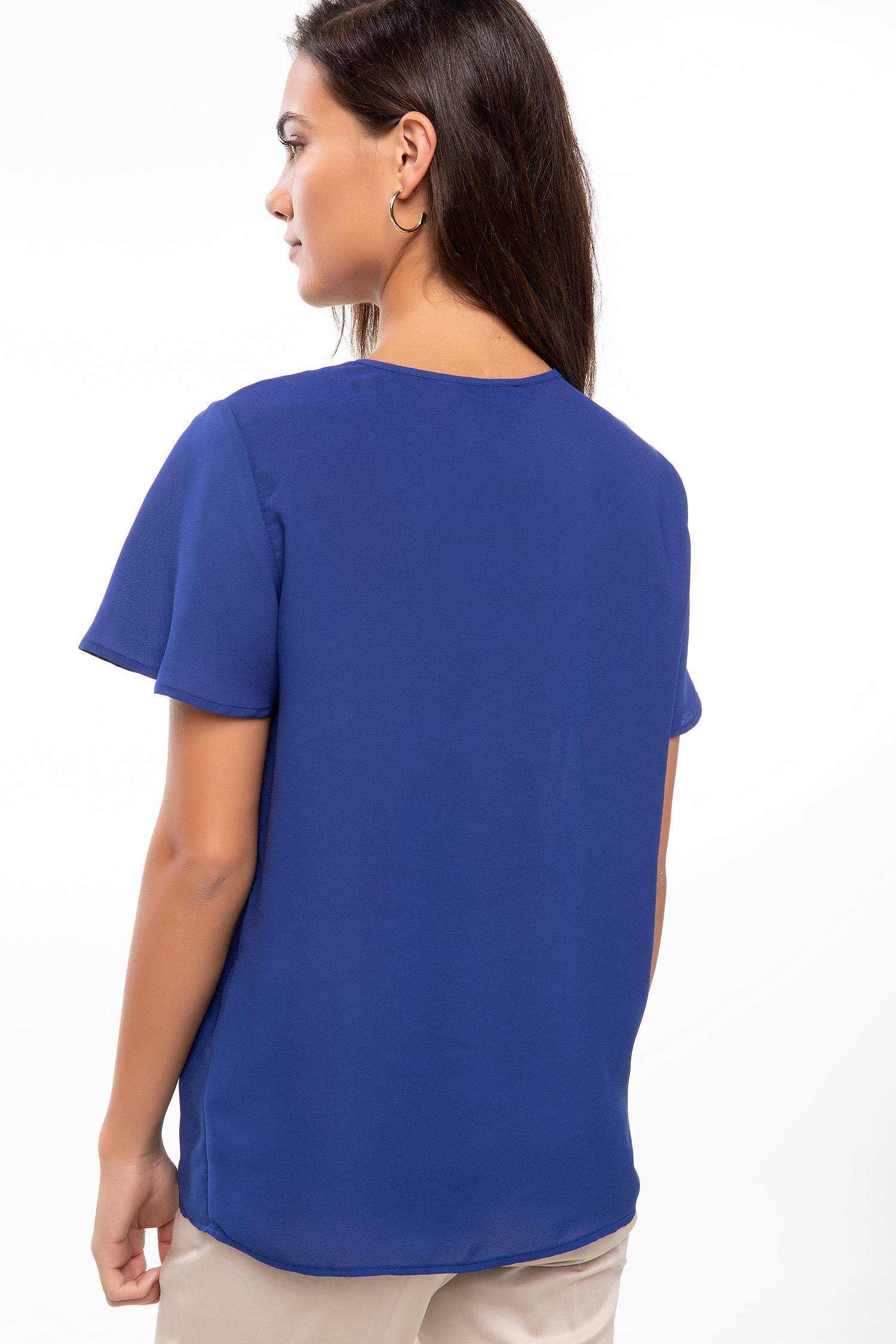 Defacto Yakası Bağlama Detaylı V Yaka Bluz. 5