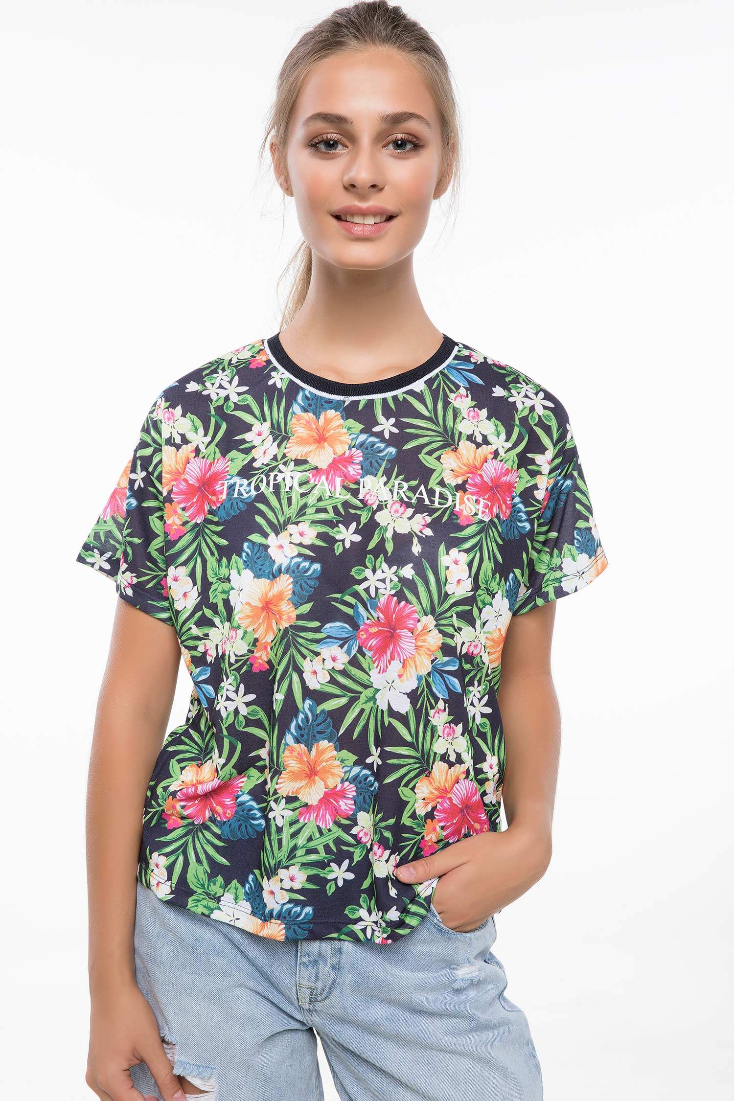 Defacto Tropik Desenli T-shirt. 1
