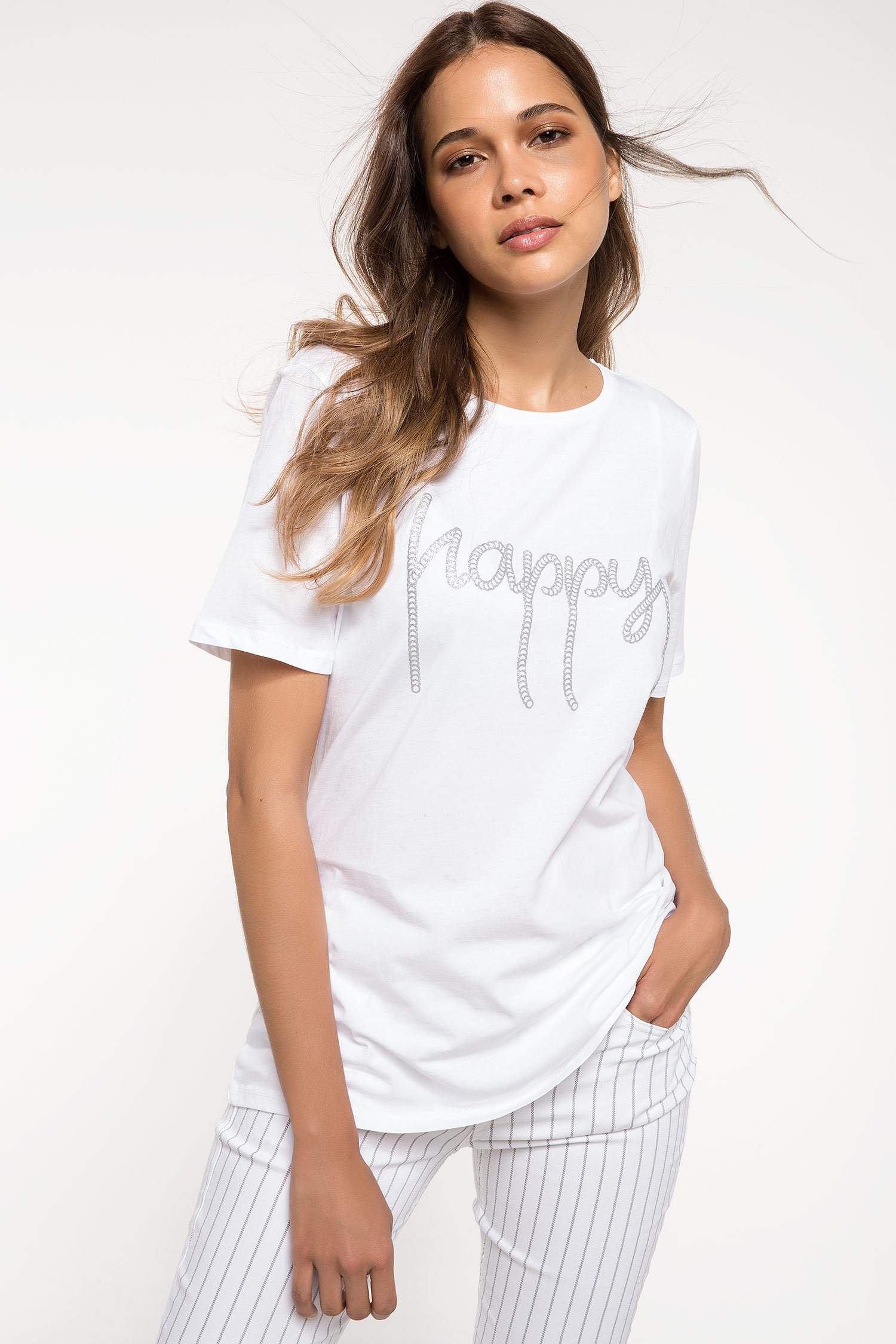 Defacto Yazı Baskılı T-shirt. 1