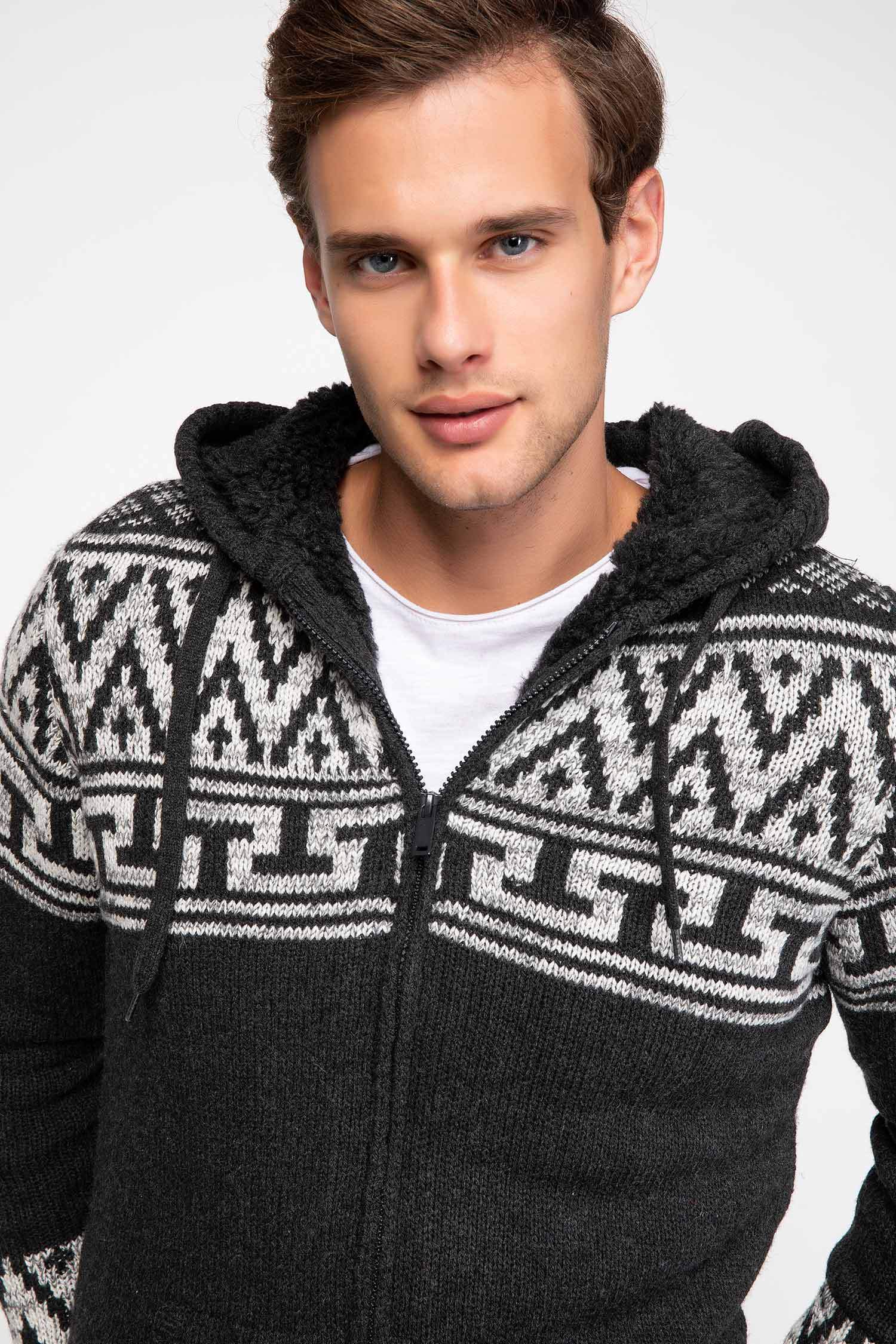 Defacto Jakar Desenli Kapüşonlu Hırka. 1