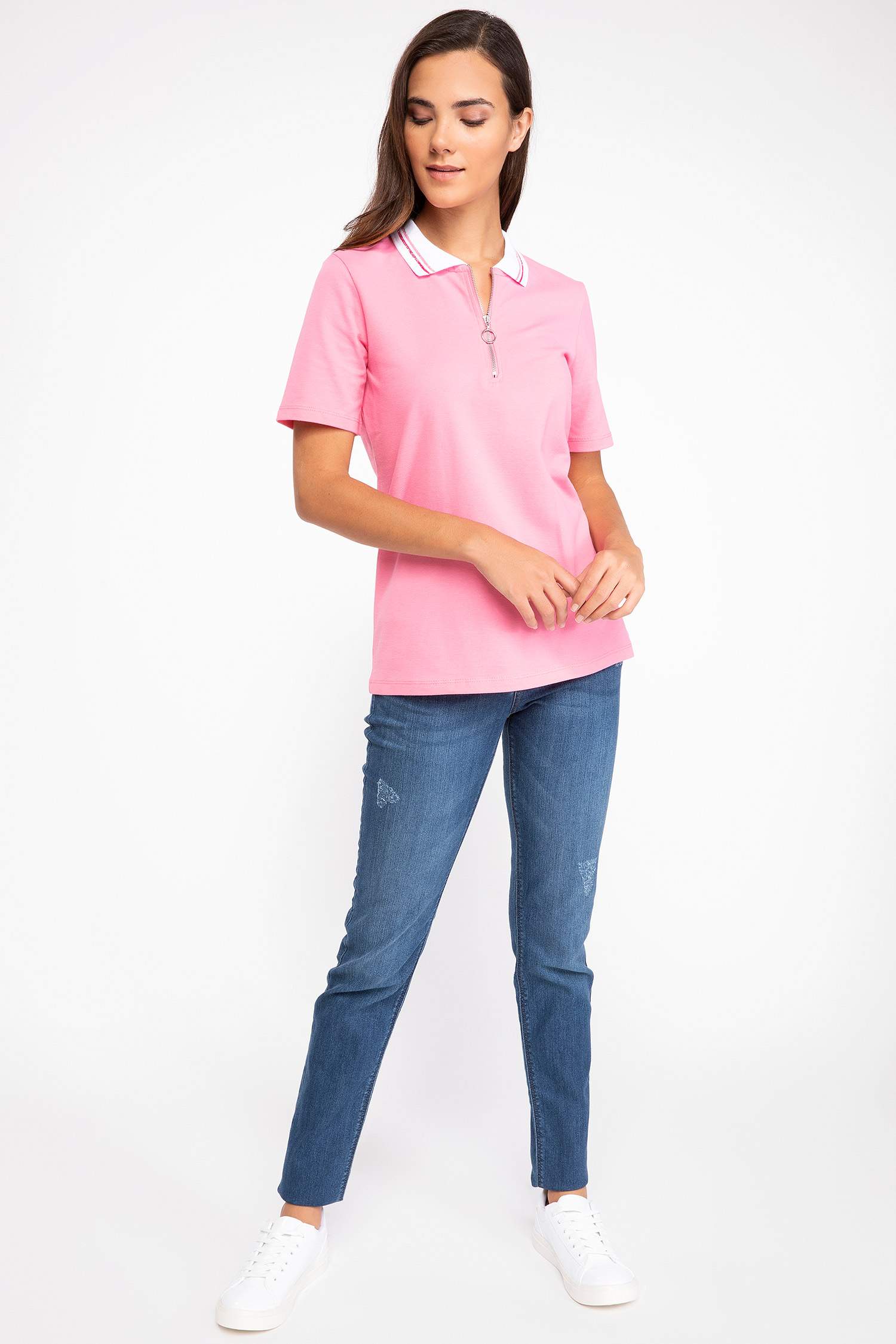 Defacto Fermuarlı Polo Yaka T-shirt. 2