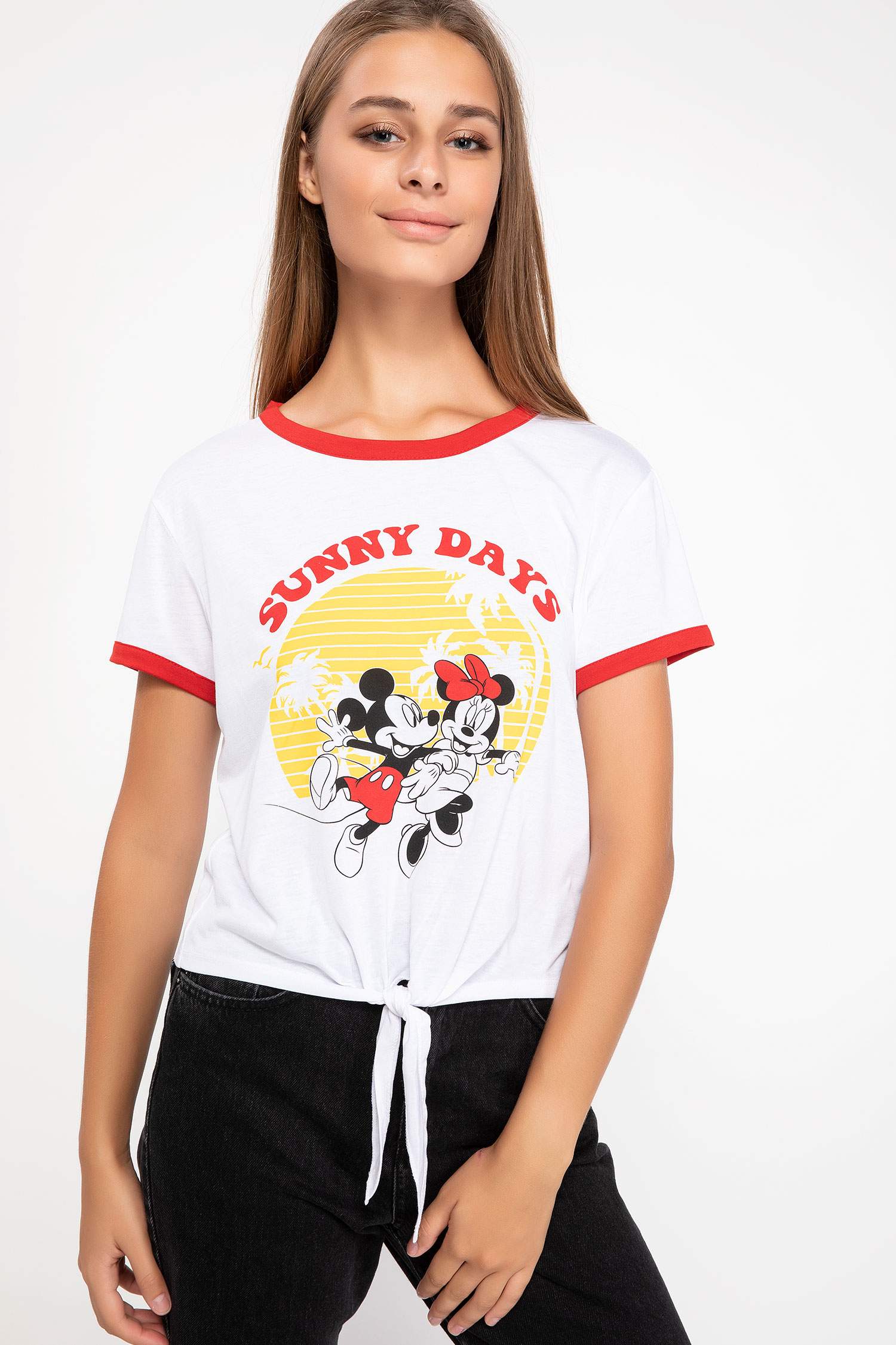 Defacto Mickey Mouse Lisanslı Beli Bağlamalı T-shirt. 1