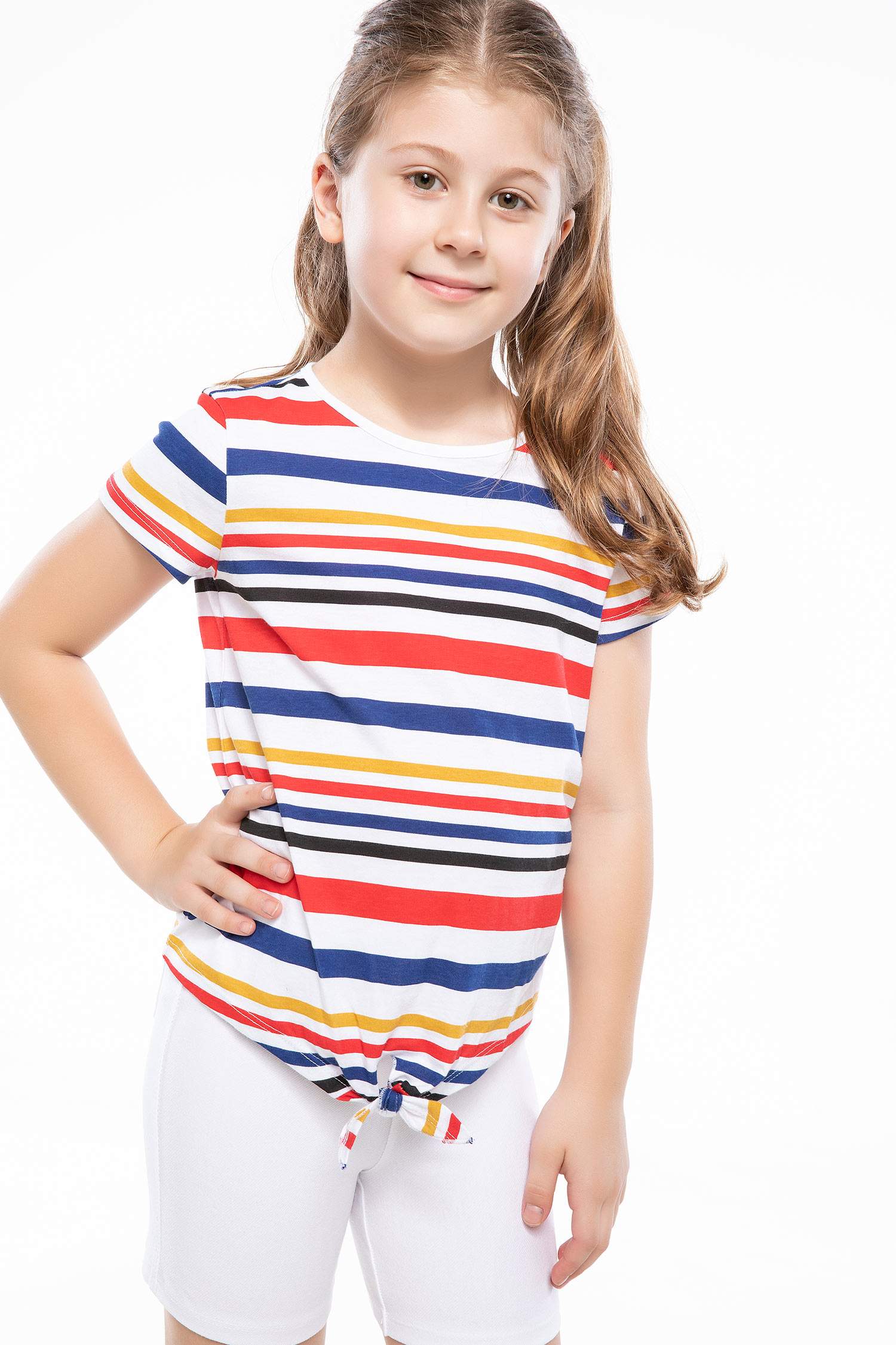 Defacto Bağlama Detaylı Çizgili T-shirt. 1
