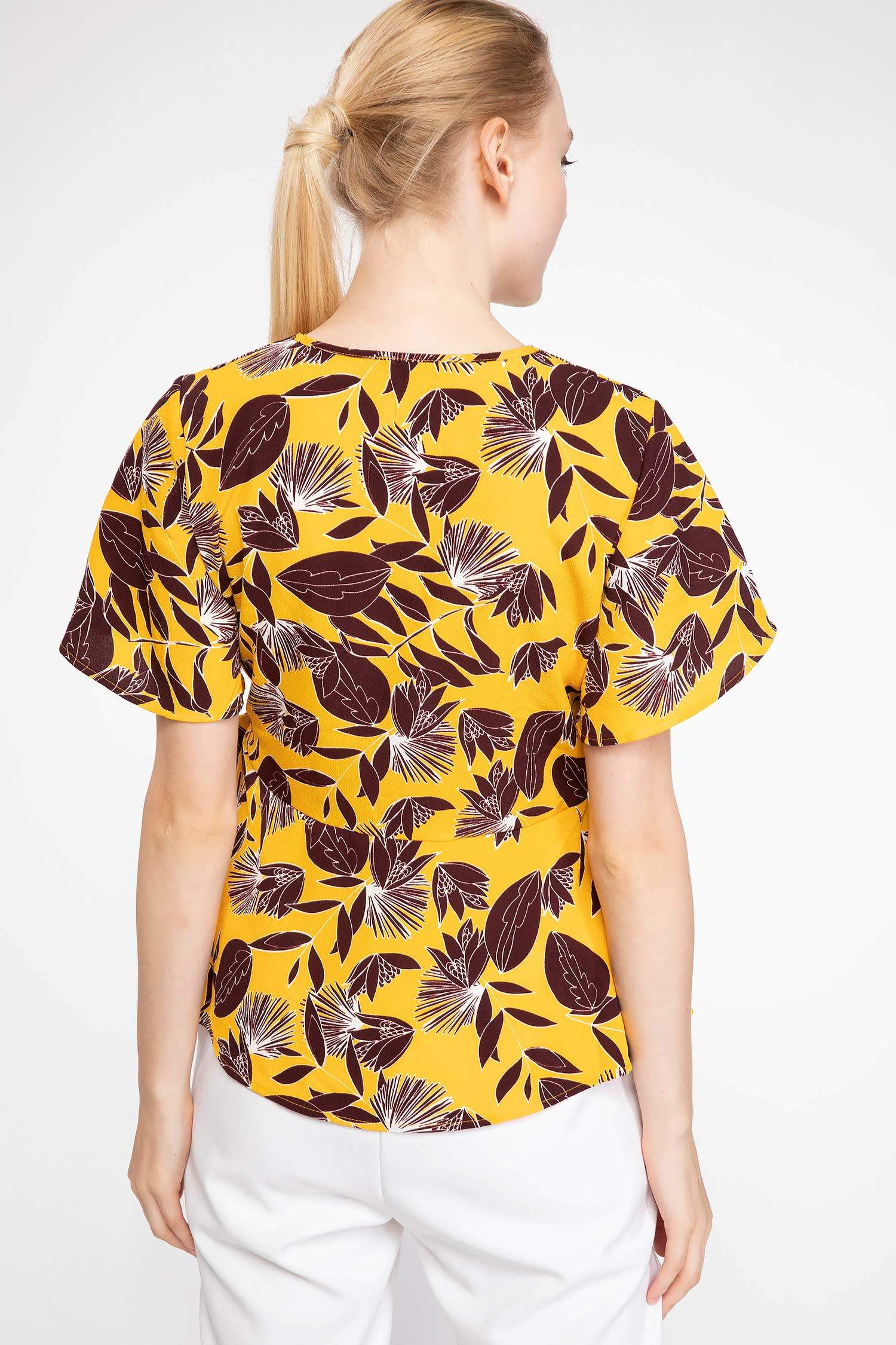 Defacto Floral Desenli Kruvaze Bluz. 4