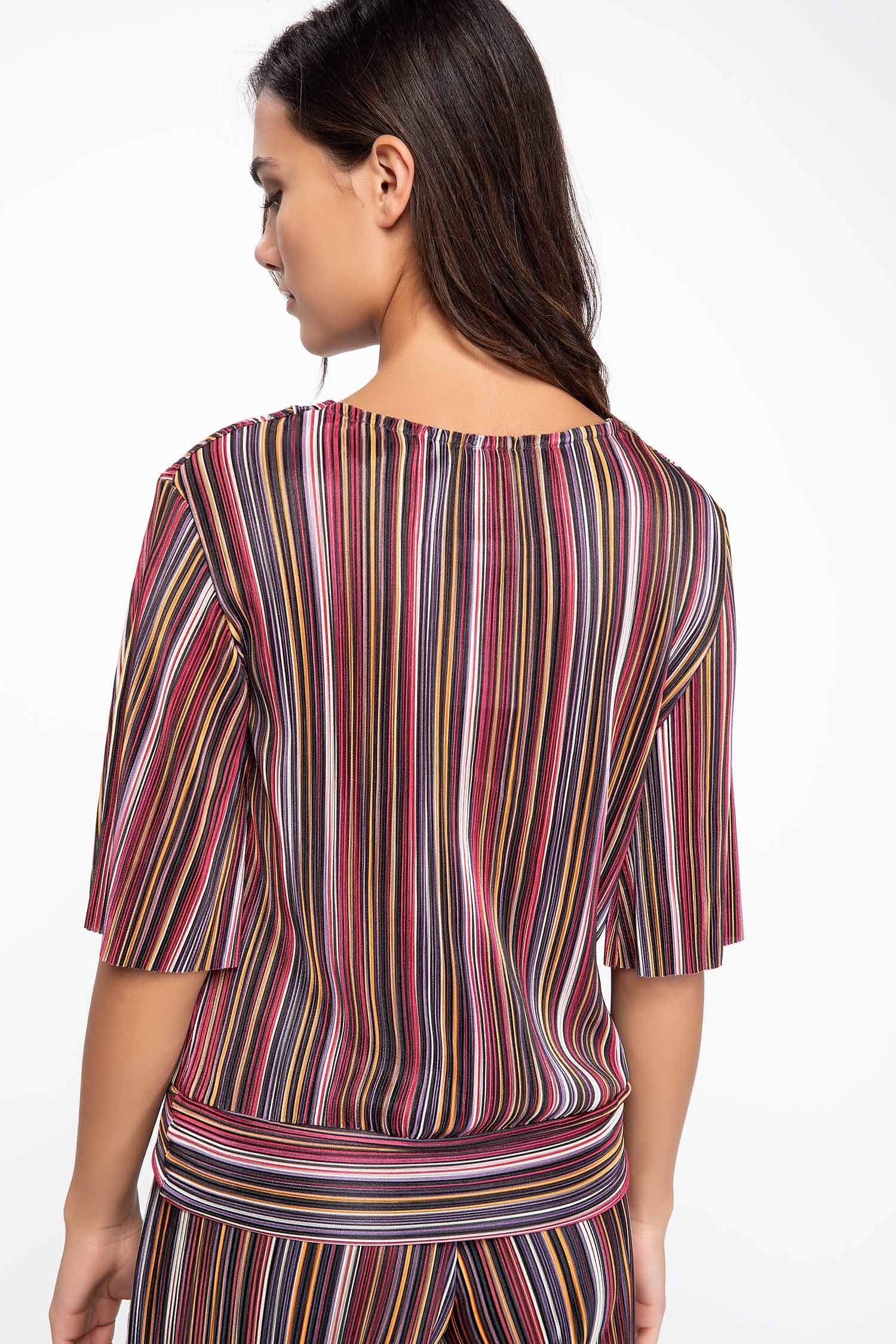 Defacto Kruvaze Yaka Çizgili Bluz. 4