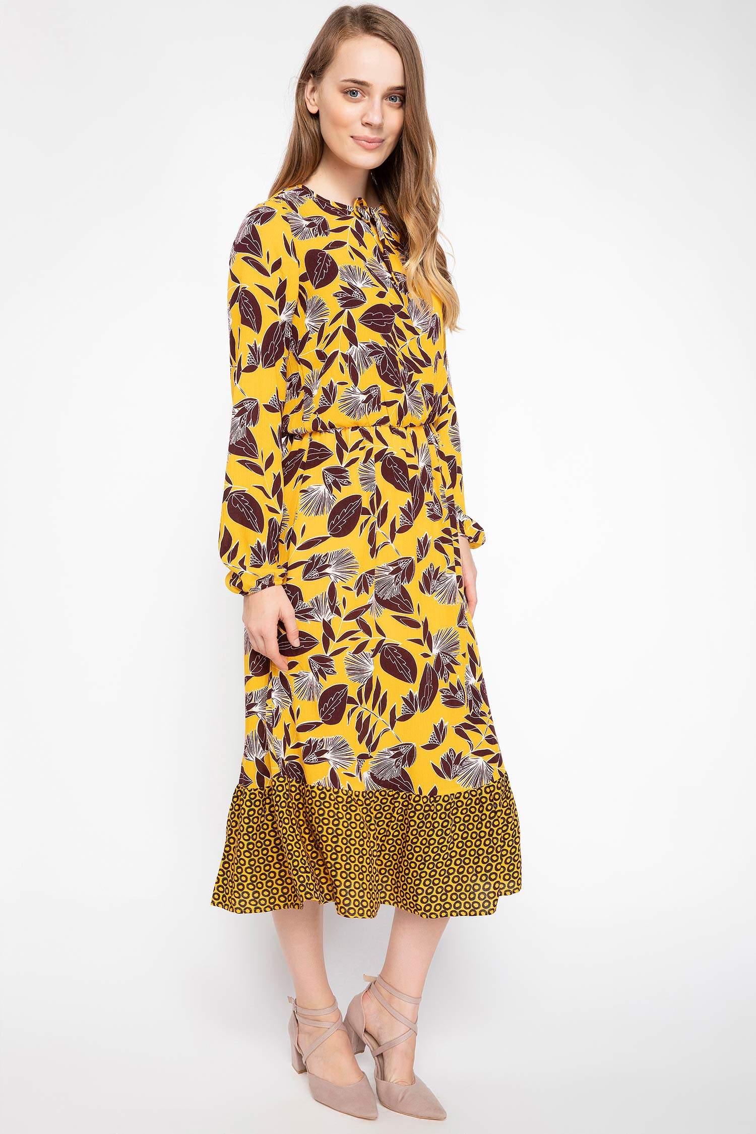 Defacto Floral Desenli Midi Elbise. 4