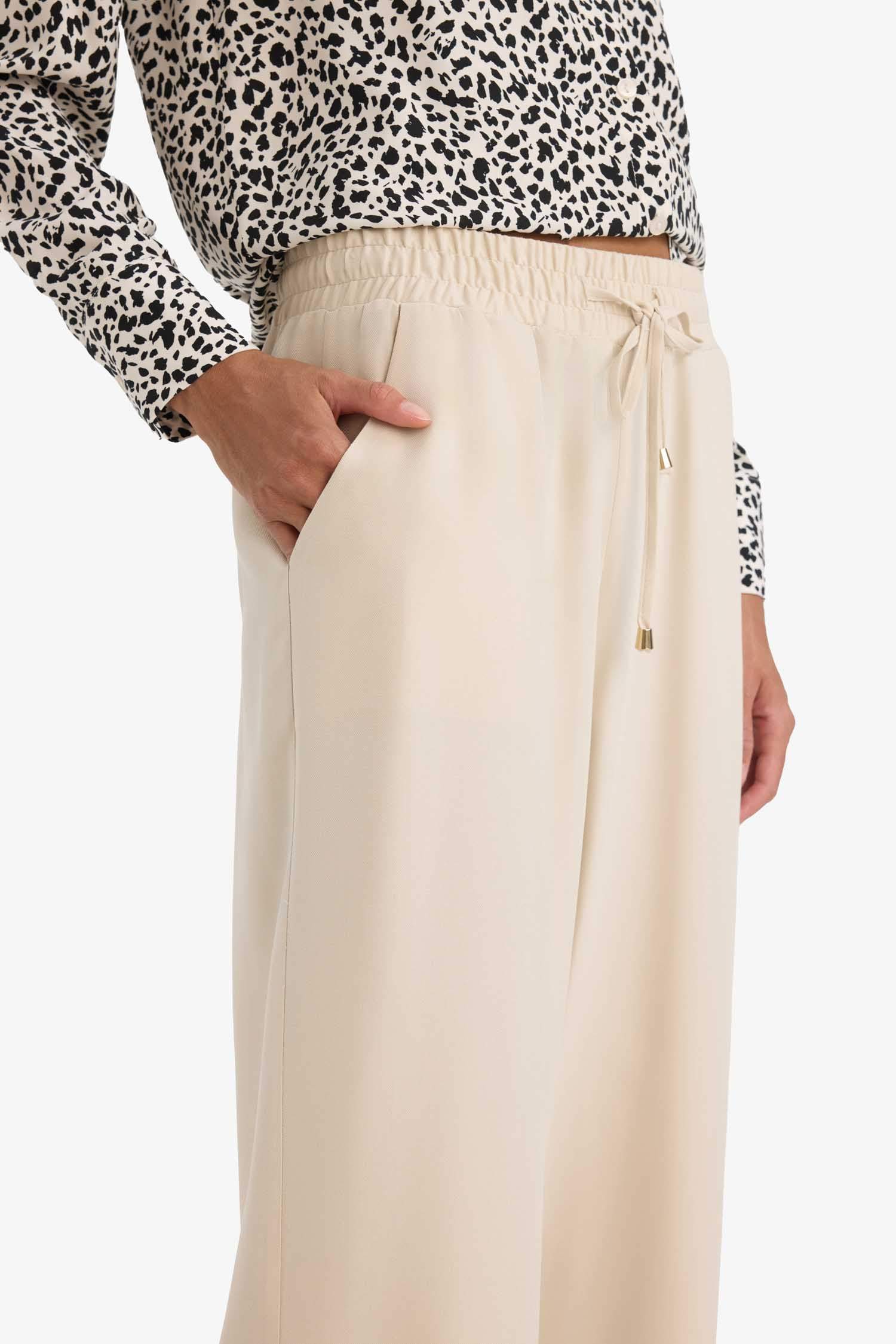 Florida Belmando Kumaş Palazzo Pantolon Cepli Yüksek Bel Geniş Paça