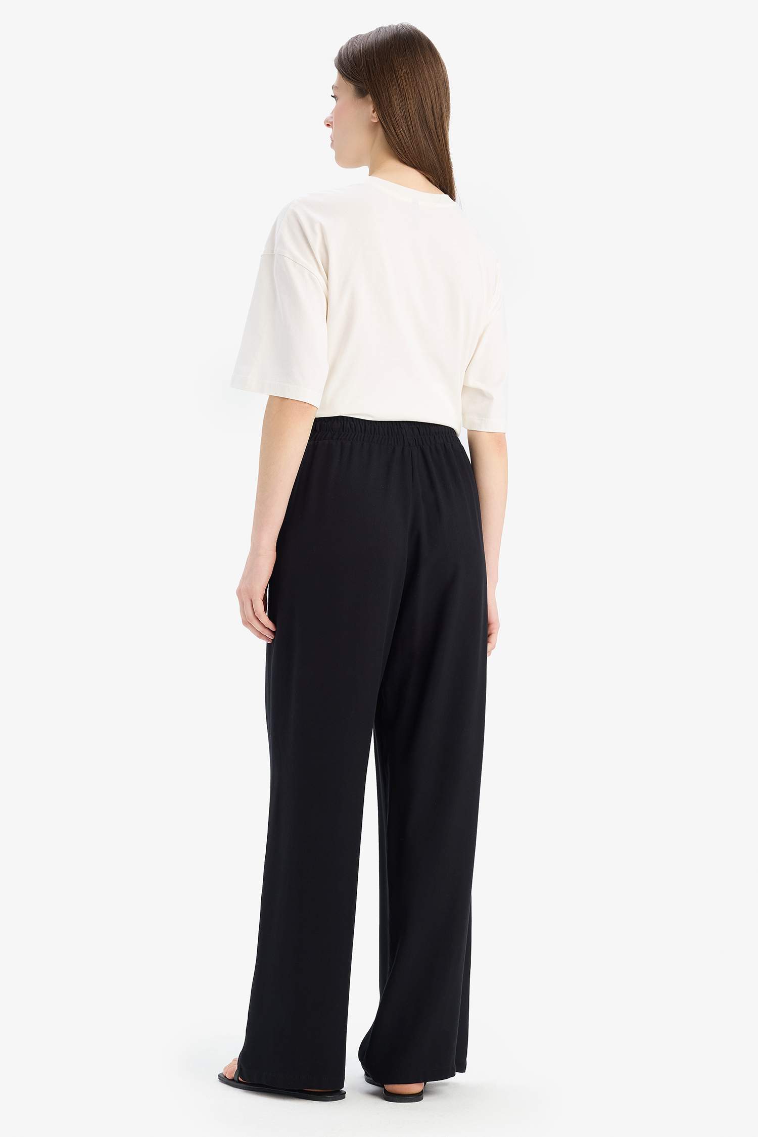 Florida Belmando Kumaş Palazzo Pantolon Cepli Yüksek Bel Geniş Paça