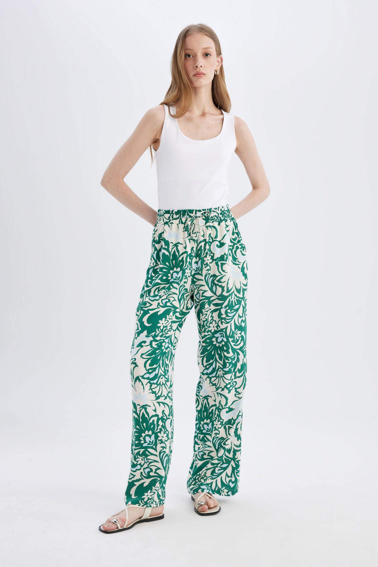 Florida High Waist Wide Leg Viscose Fabric Trousers