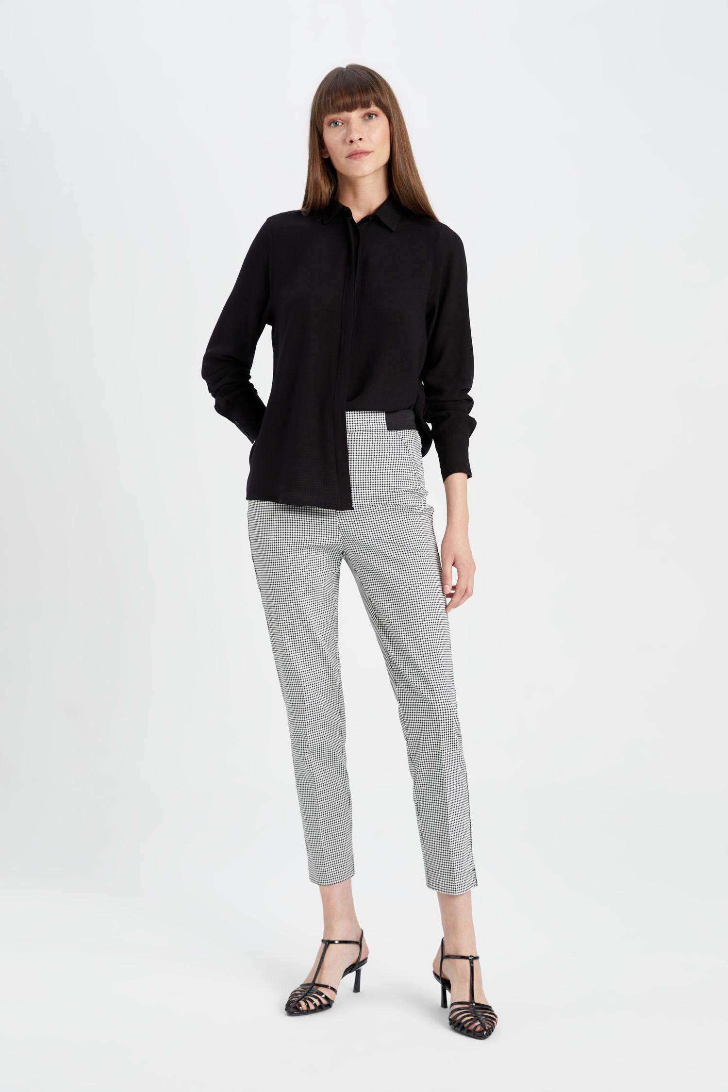 Sigaret Saten Kumaş Pantolon Desenli Normal Bel Beli Lastikli Düz Paça