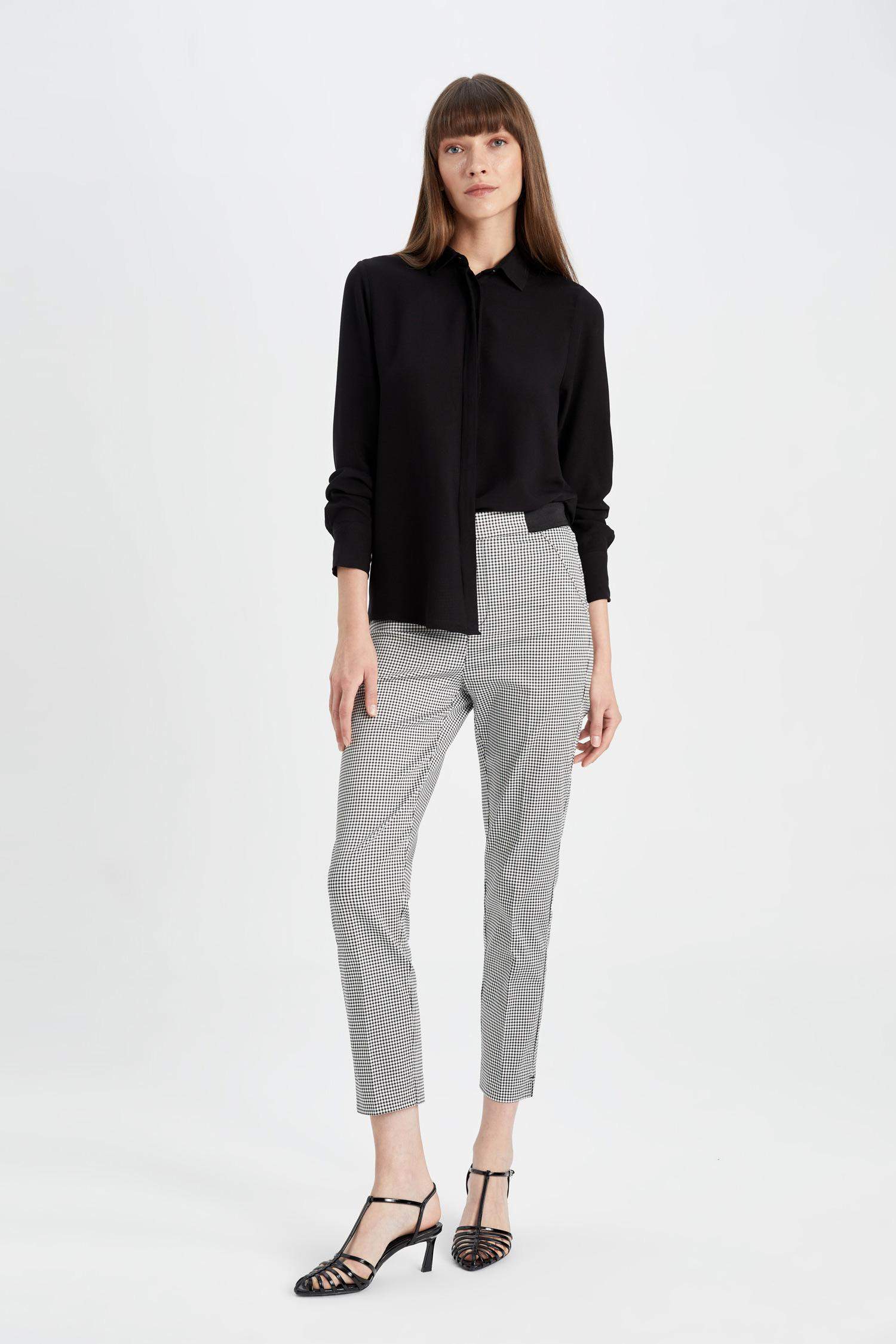 Sigaret Saten Kumaş Pantolon Desenli Normal Bel Beli Lastikli Düz Paça