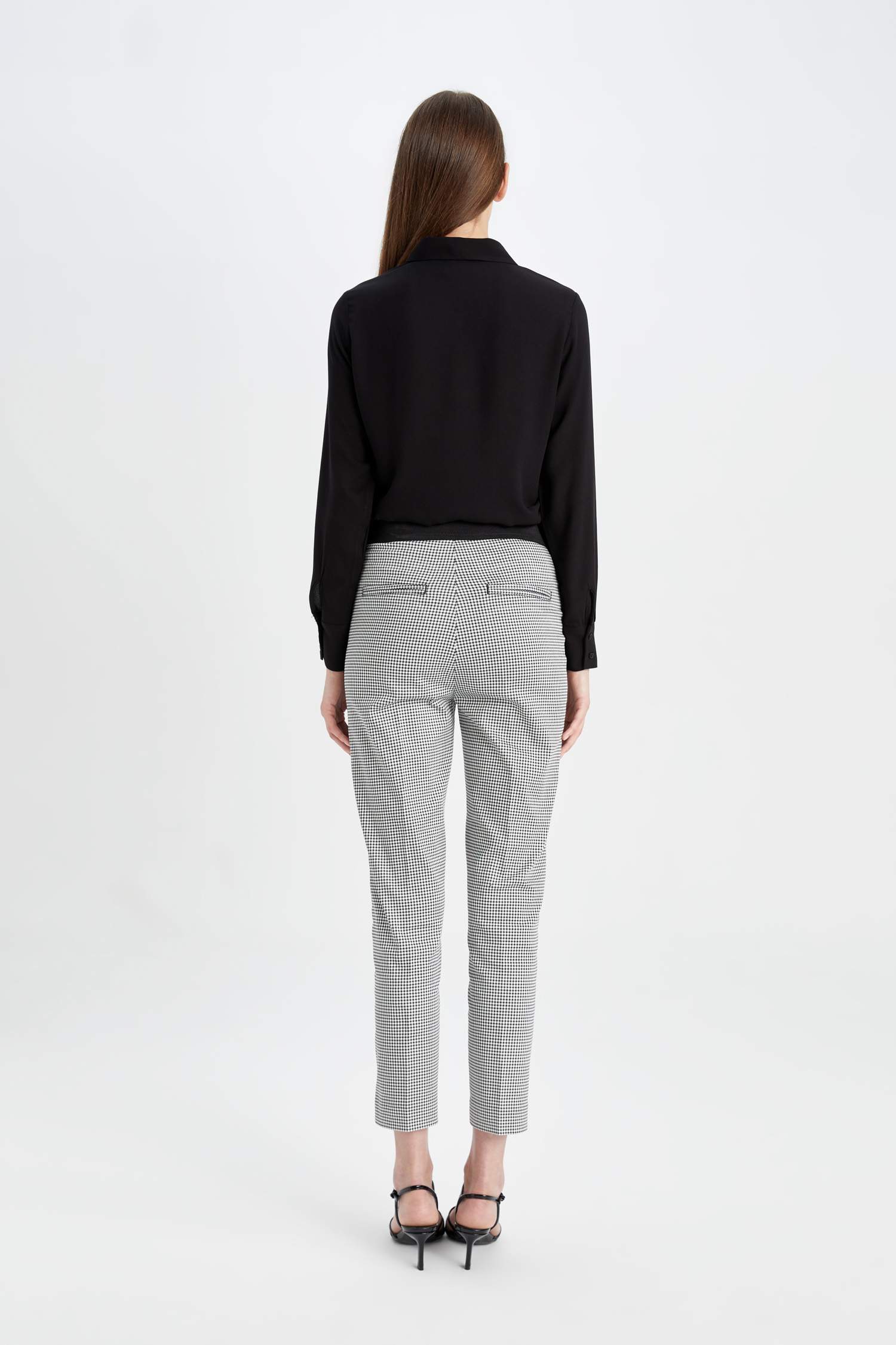 Sigaret Saten Kumaş Pantolon Desenli Normal Bel Beli Lastikli Düz Paça