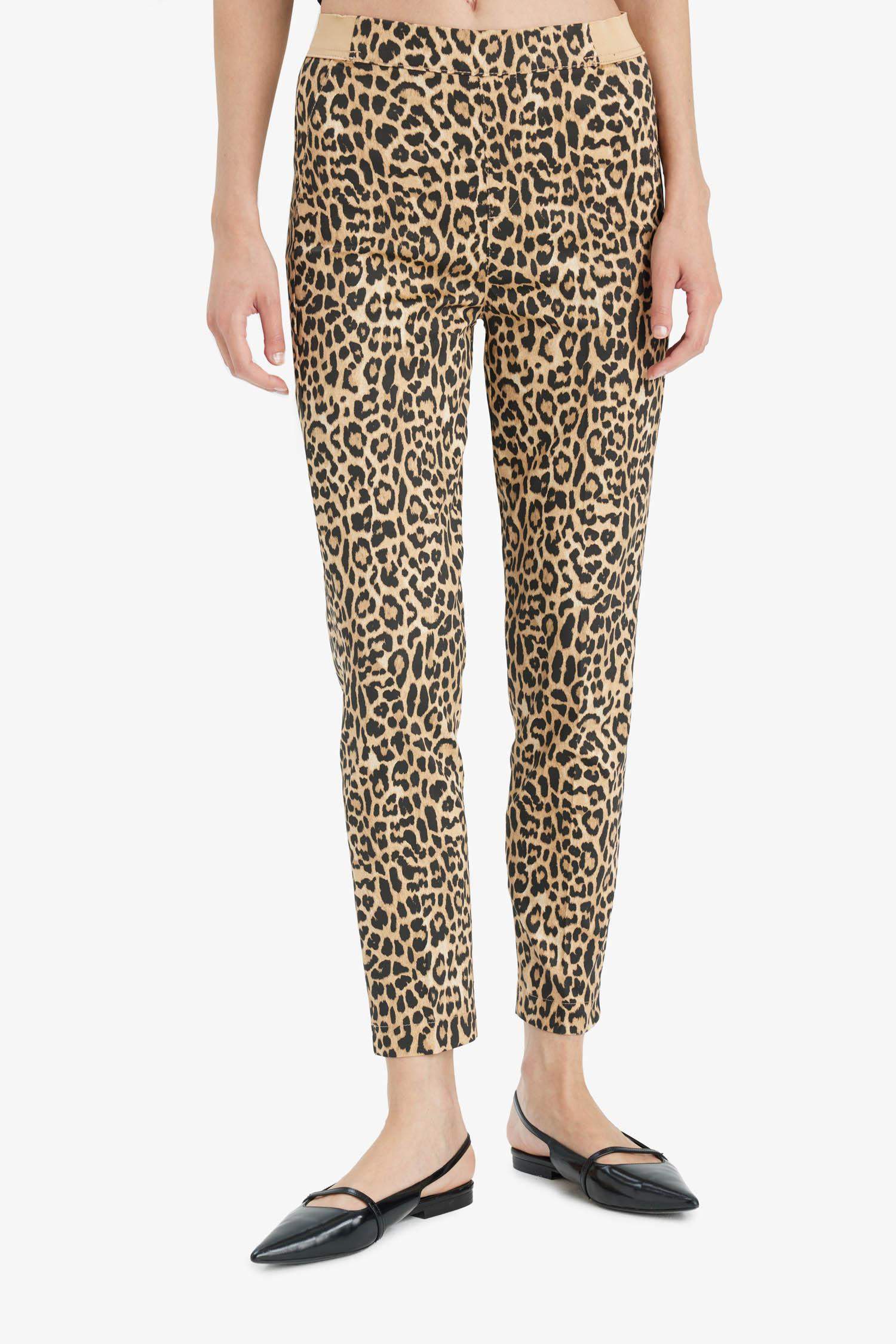 Sigaret Normal Bel Leopar Desenli Düz Paça Saten Pantolon