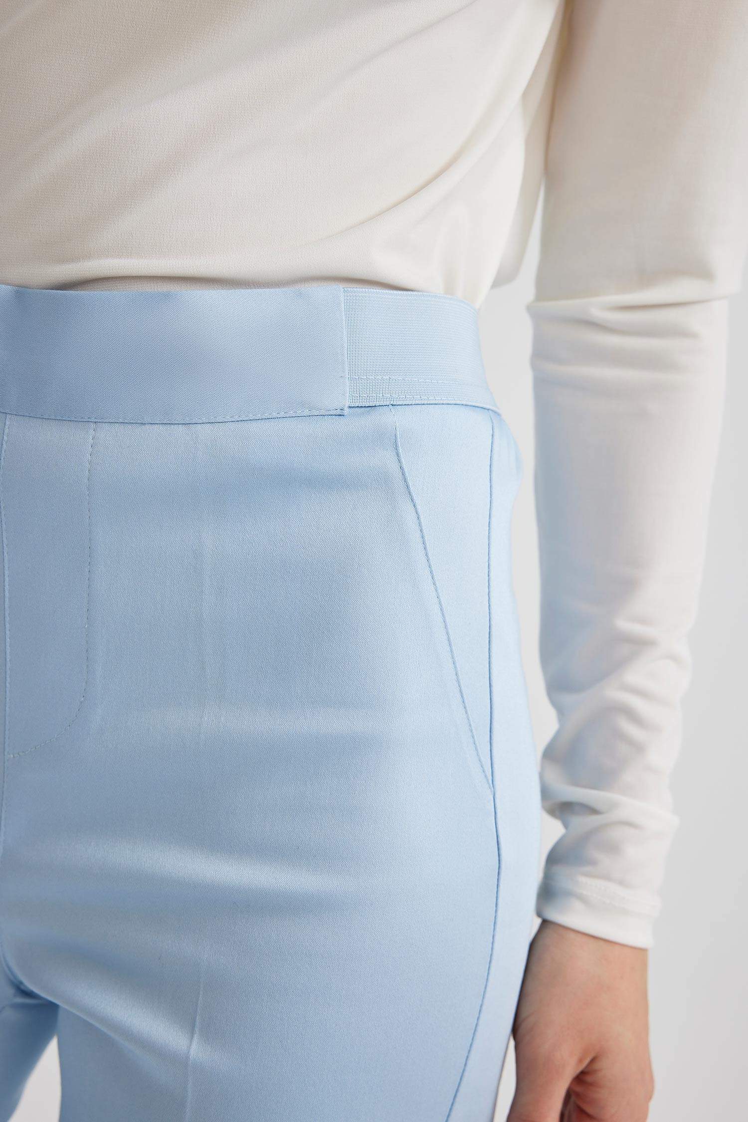 Sigaret Saten Kumaş Pantolon Normal Bel Basic Düz Beli Lastikli Düz Paça