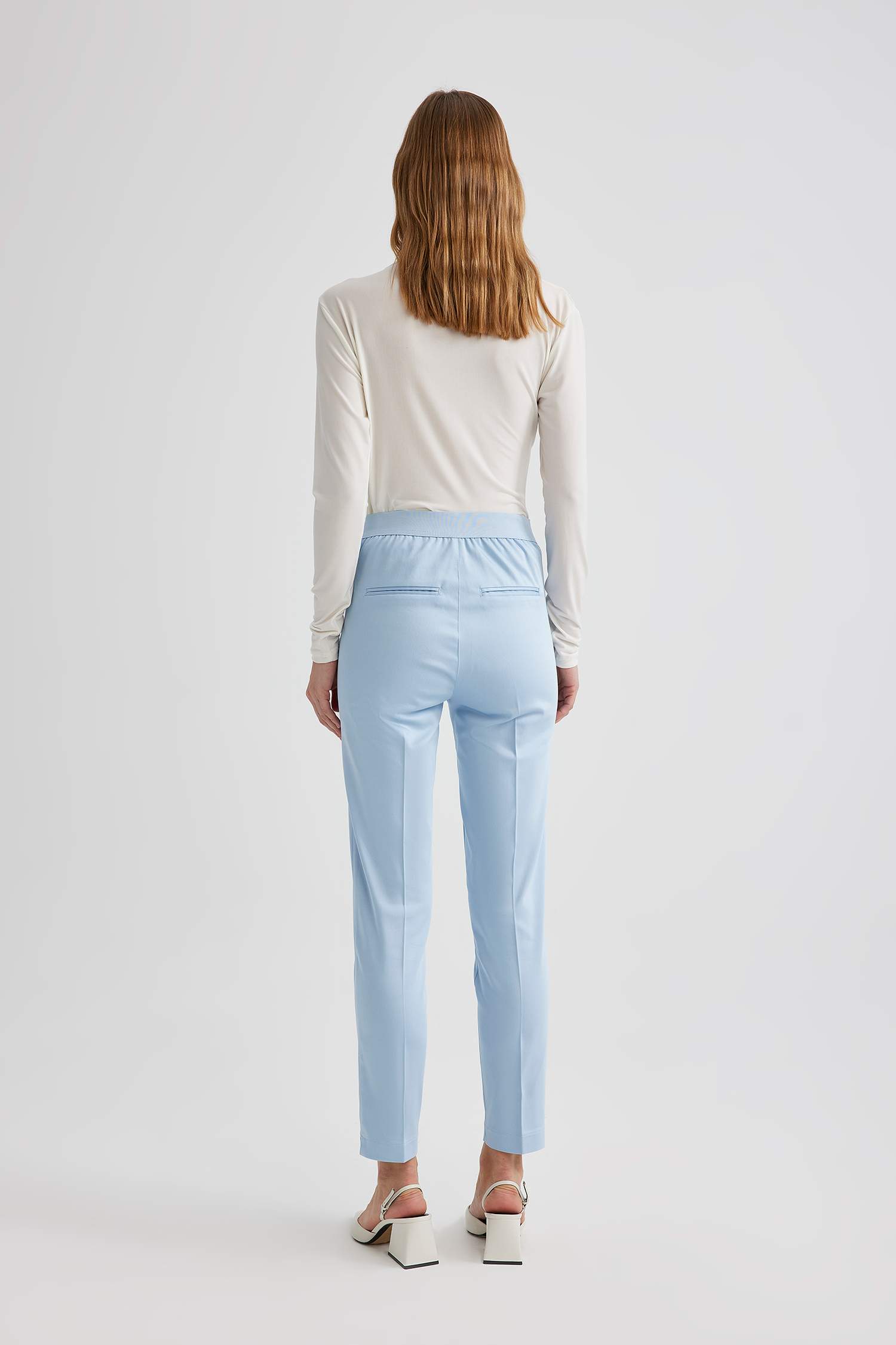 Sigaret Saten Kumaş Pantolon Normal Bel Basic Düz Beli Lastikli Düz Paça