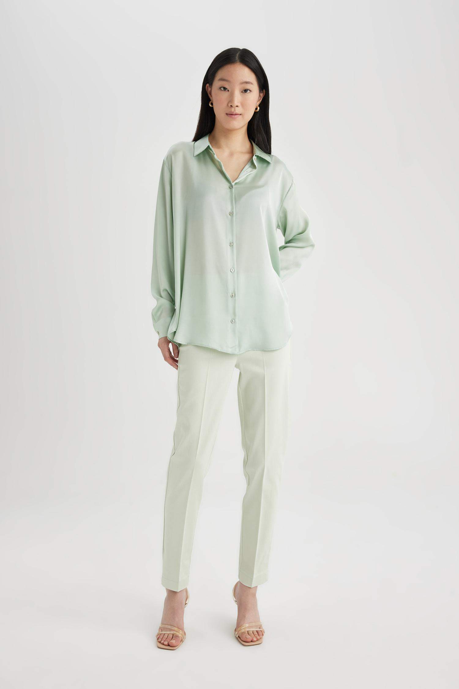 Cigarette Fit Regular Hem Satin Trousers