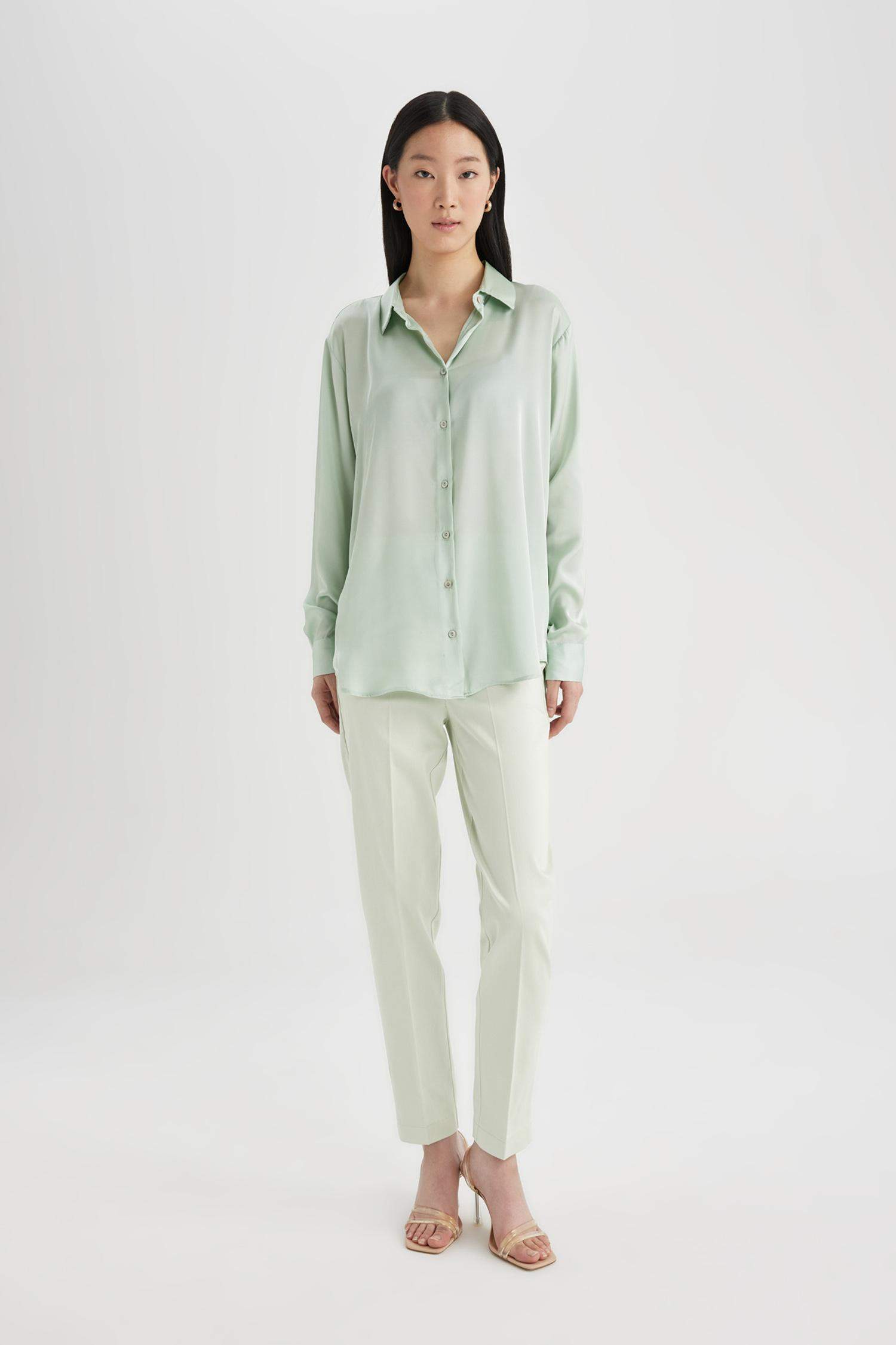 Cigarette Fit Regular Hem Satin Trousers