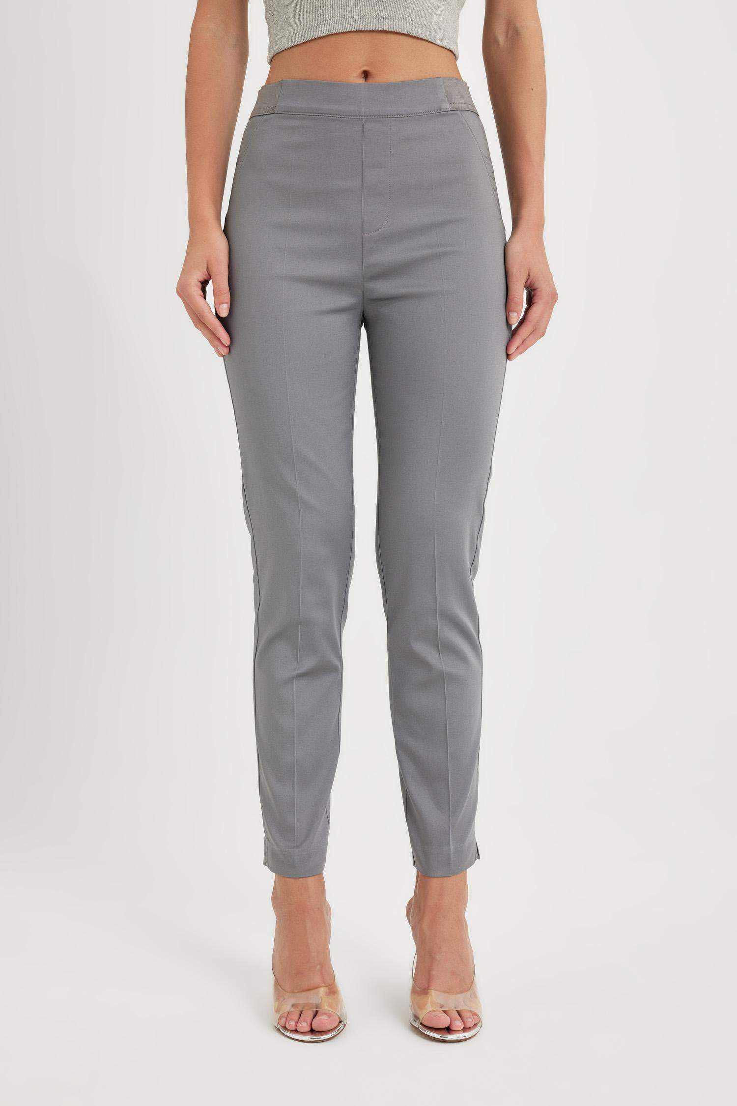 Sigaret Saten Pantolon Normal Bel Beli Lastikli Düz Paça Basic Düz