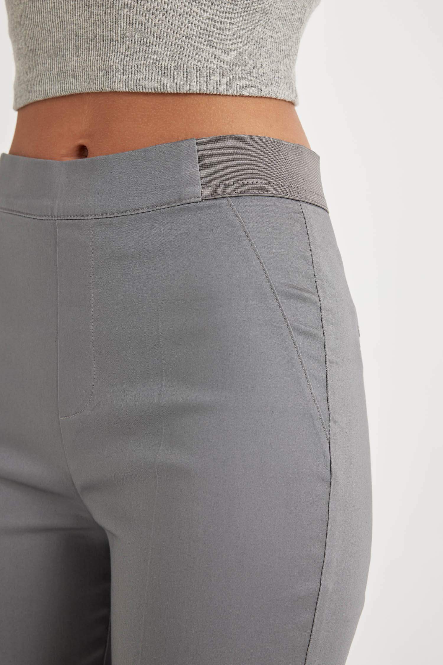 Sigaret Saten Pantolon Normal Bel Beli Lastikli Düz Paça Basic Düz