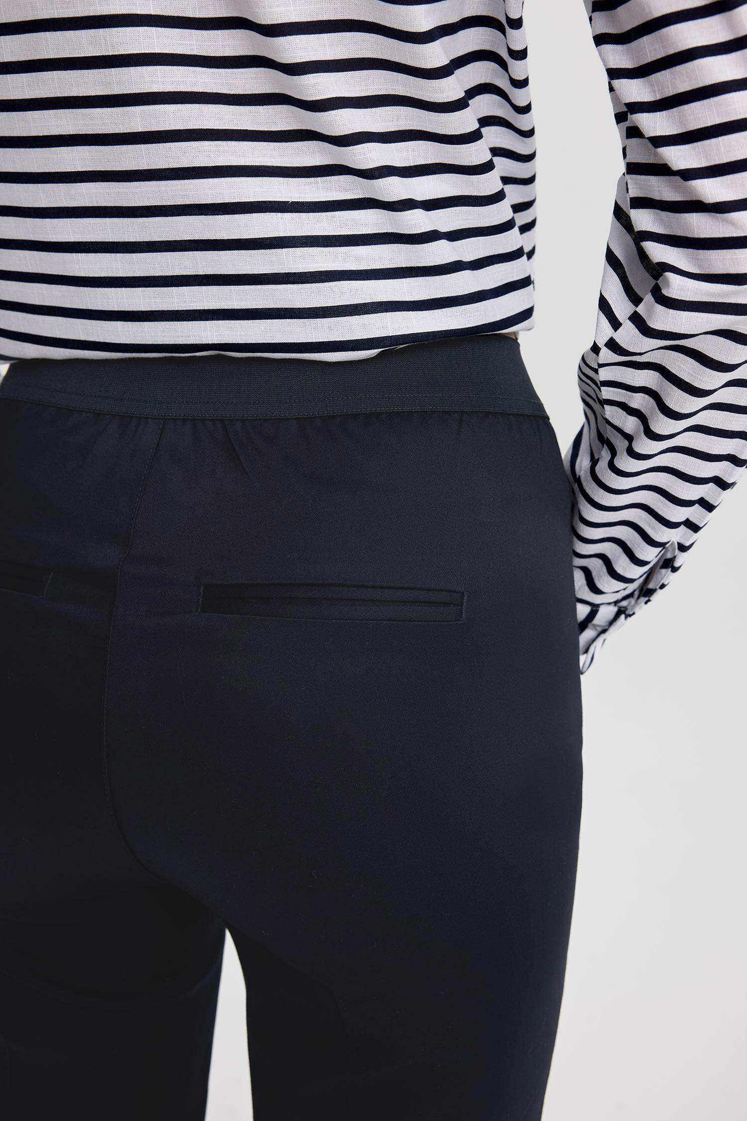 Sigaret Saten Kumaş Pantolon Lacivert Normal Bel Basic Düz Beli Lastikli Düz Paça