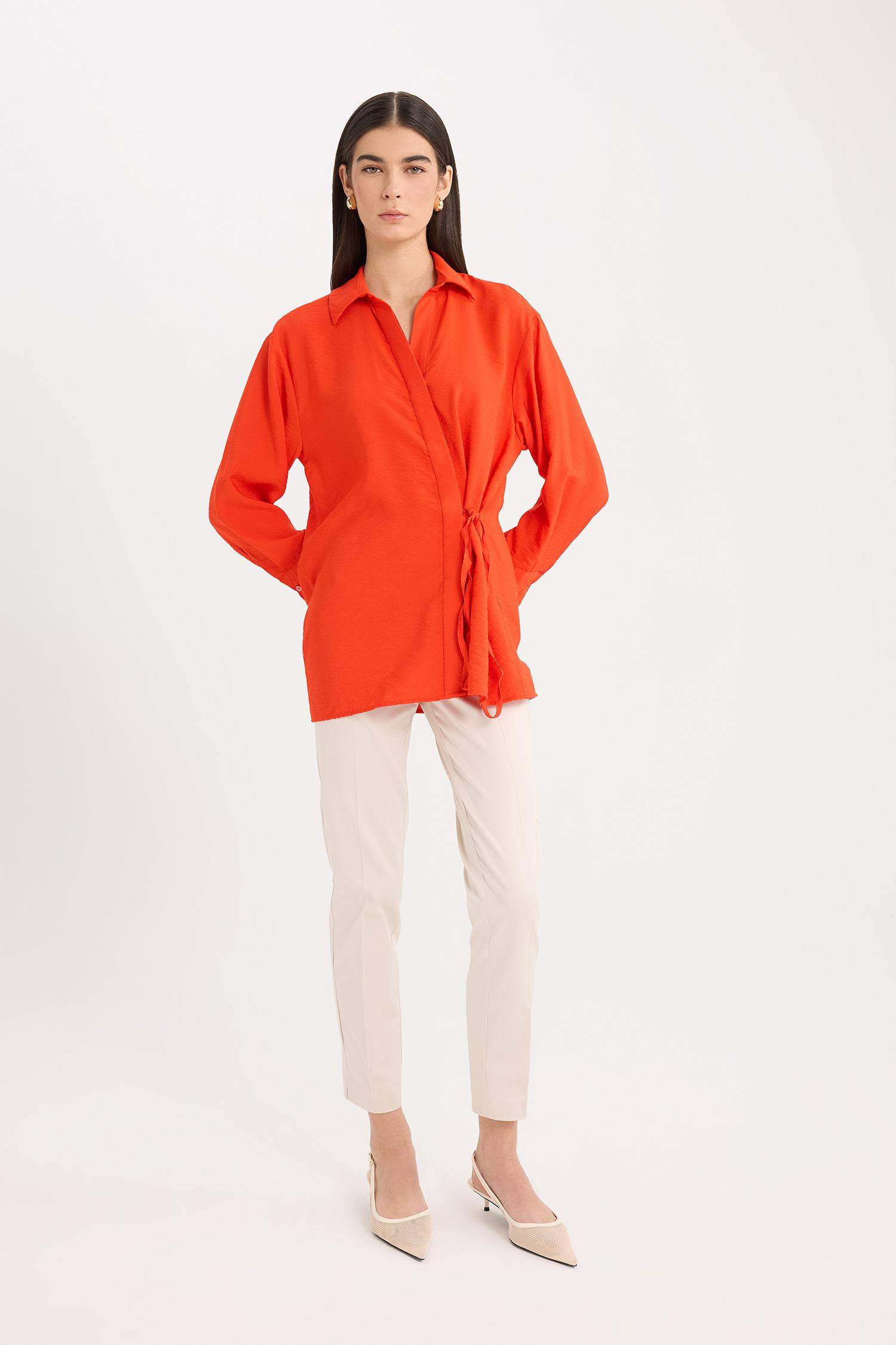 بنطلون ستان سيجاريت برجل مستقيم وخصر عادي