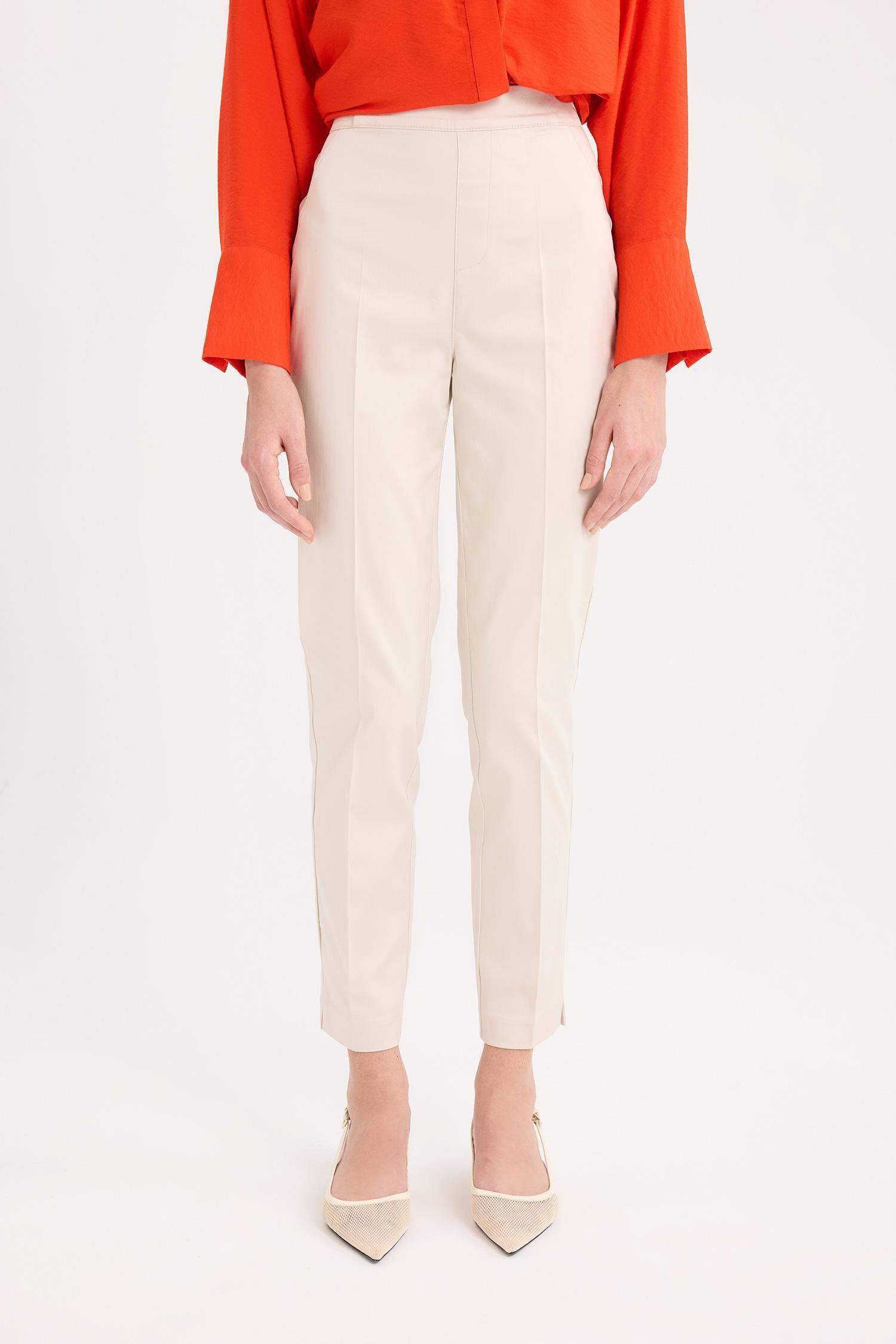 بنطلون ستان سيجاريت برجل مستقيم وخصر عادي