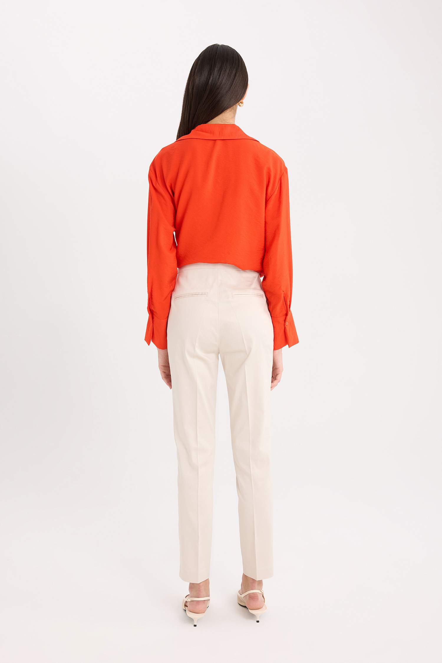 بنطلون ستان سيجاريت برجل مستقيم وخصر عادي