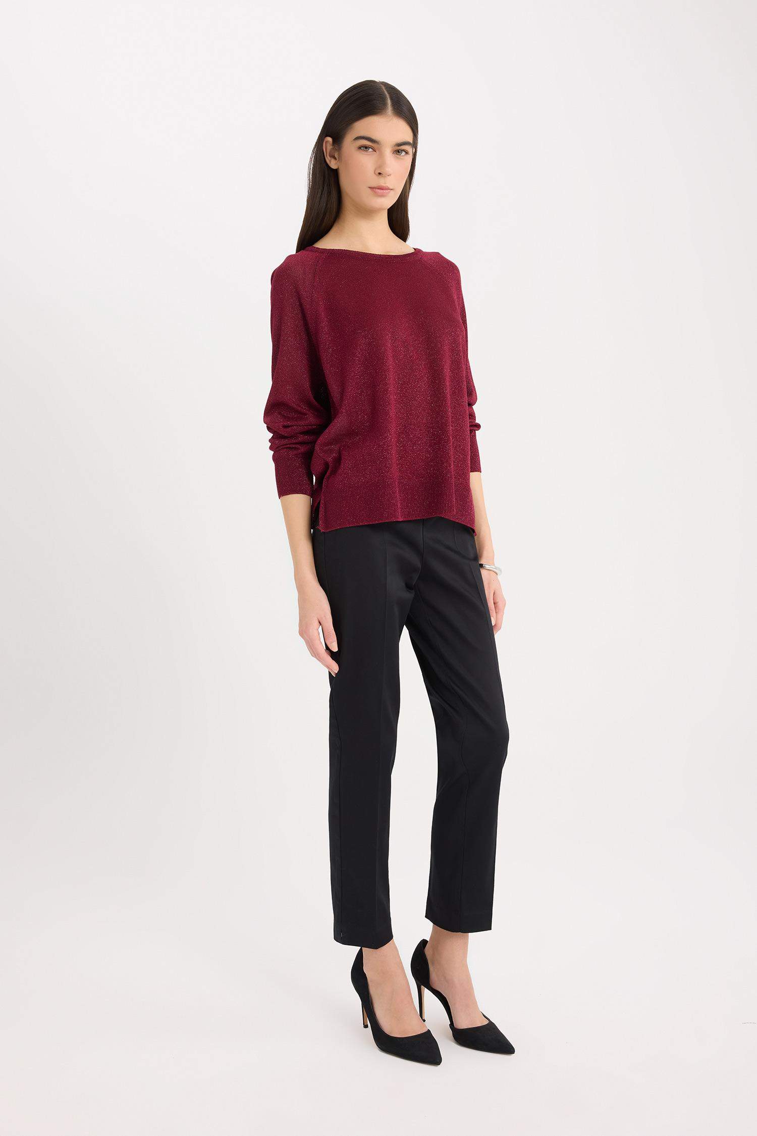 بنطلون ستان سيجاريت برجل مستقيم وخصر عادي