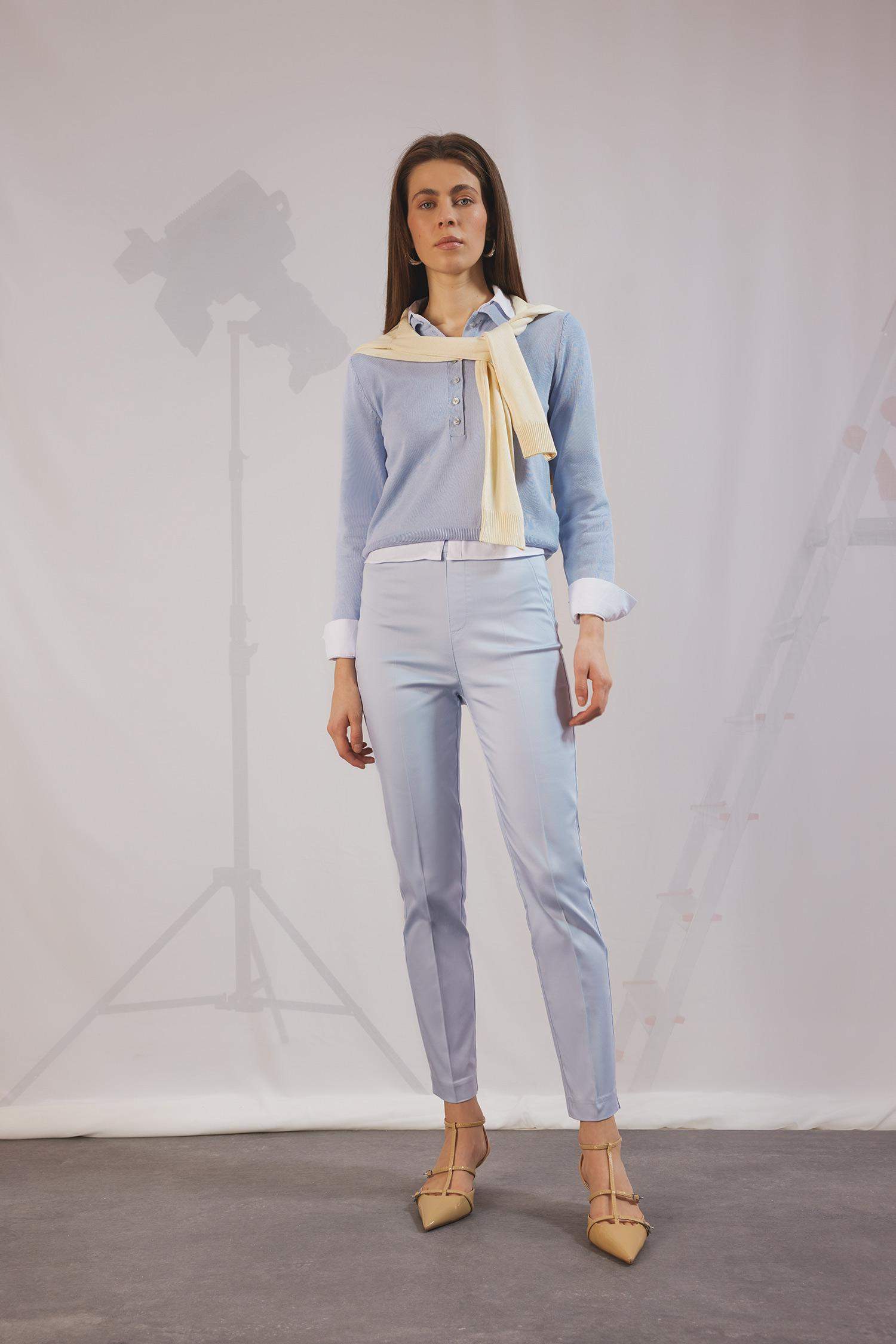 Sigaret Saten Kumaş Pantolon Normal Bel Basic Düz Beli Lastikli Düz Paça