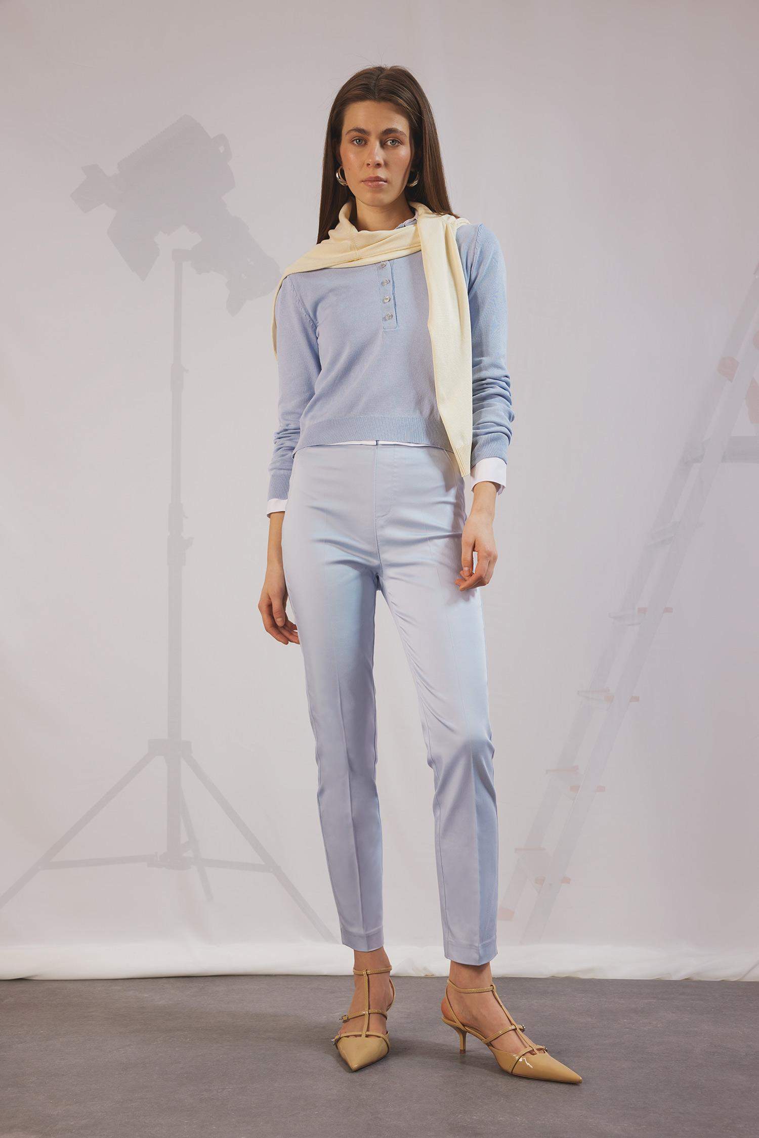 Sigaret Saten Kumaş Pantolon Normal Bel Basic Düz Beli Lastikli Düz Paça