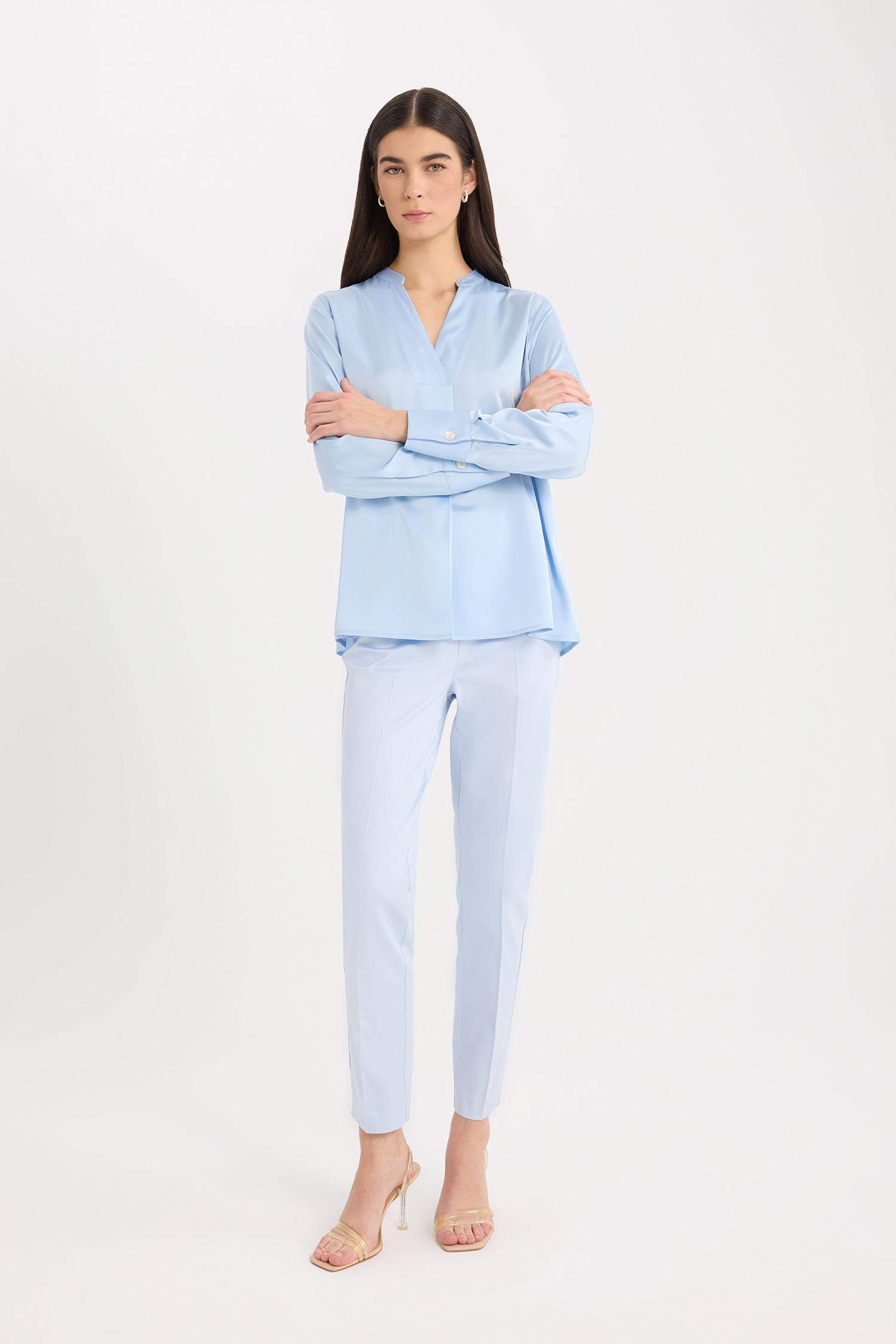 Sigaret Saten Kumaş Pantolon Normal Bel Basic Düz Beli Lastikli Düz Paça