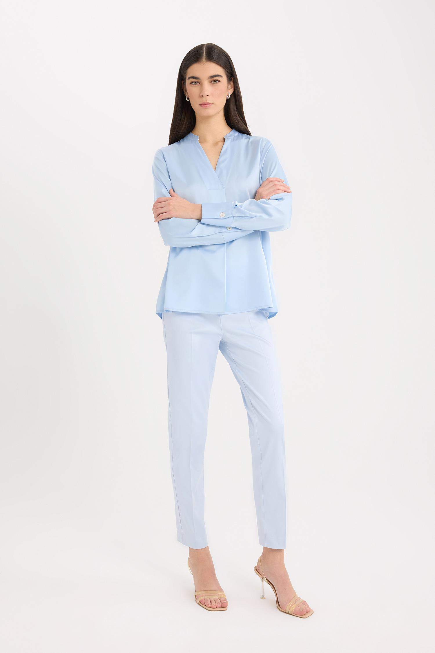 Sigaret Saten Kumaş Pantolon Normal Bel Basic Düz Beli Lastikli Düz Paça