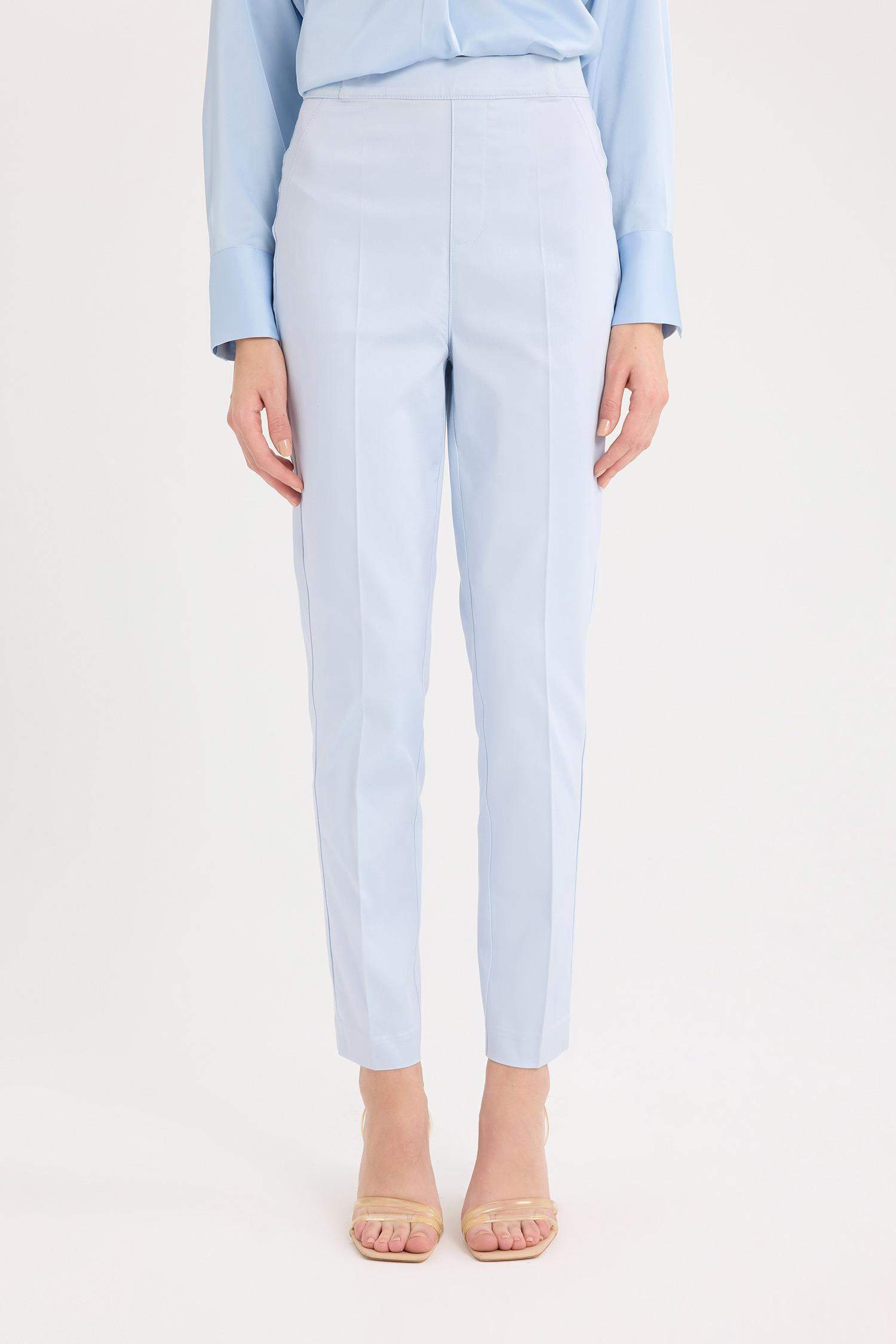 Sigaret Saten Kumaş Pantolon Normal Bel Basic Düz Beli Lastikli Düz Paça