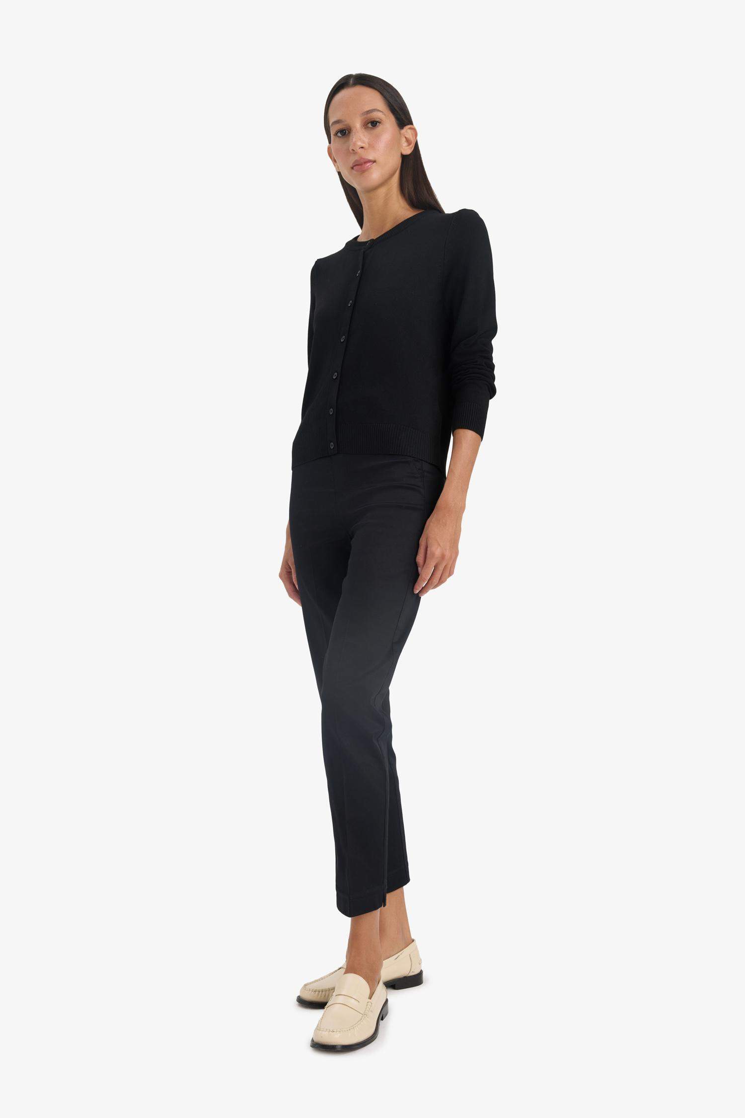 بنطلون قماش ستان بيزك سيجاريت بخصر عادي