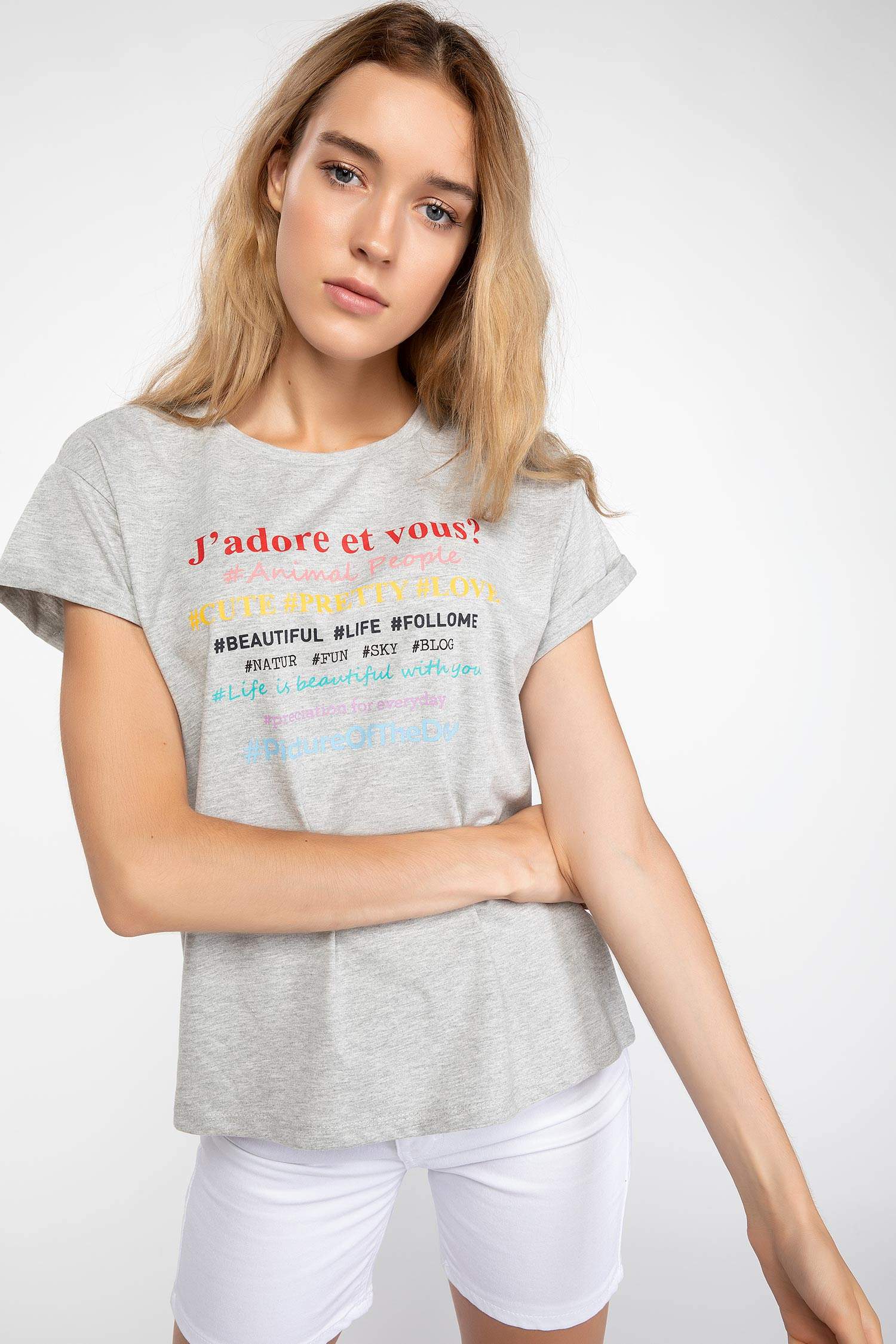 Defacto Slogan Baskılı T-shirt. 1