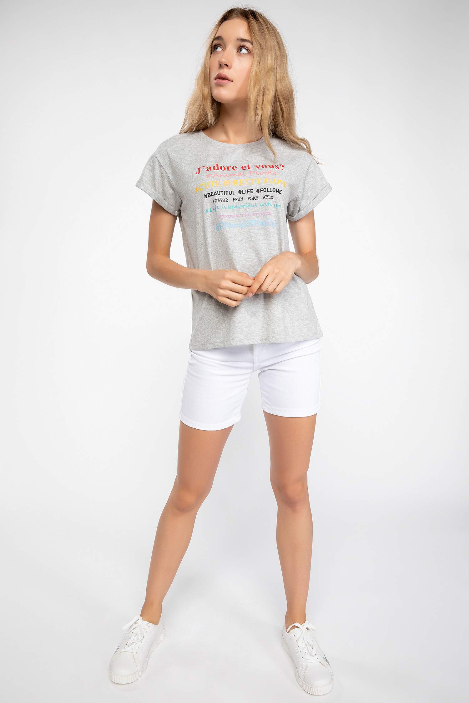 Defacto Slogan Baskılı T-shirt. 2