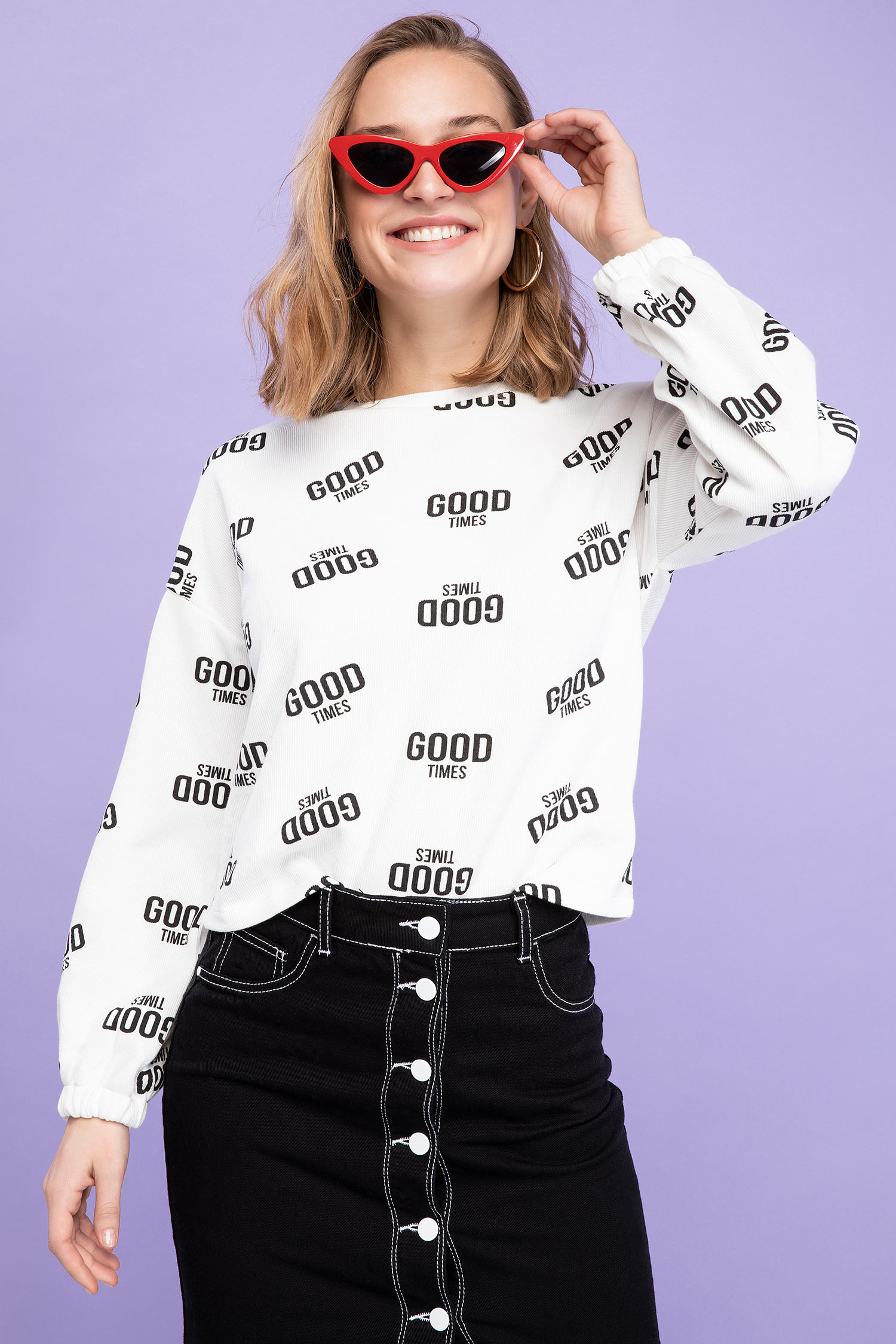Defacto Slogan Baskılı Uzun Kollu T-shirt. 6