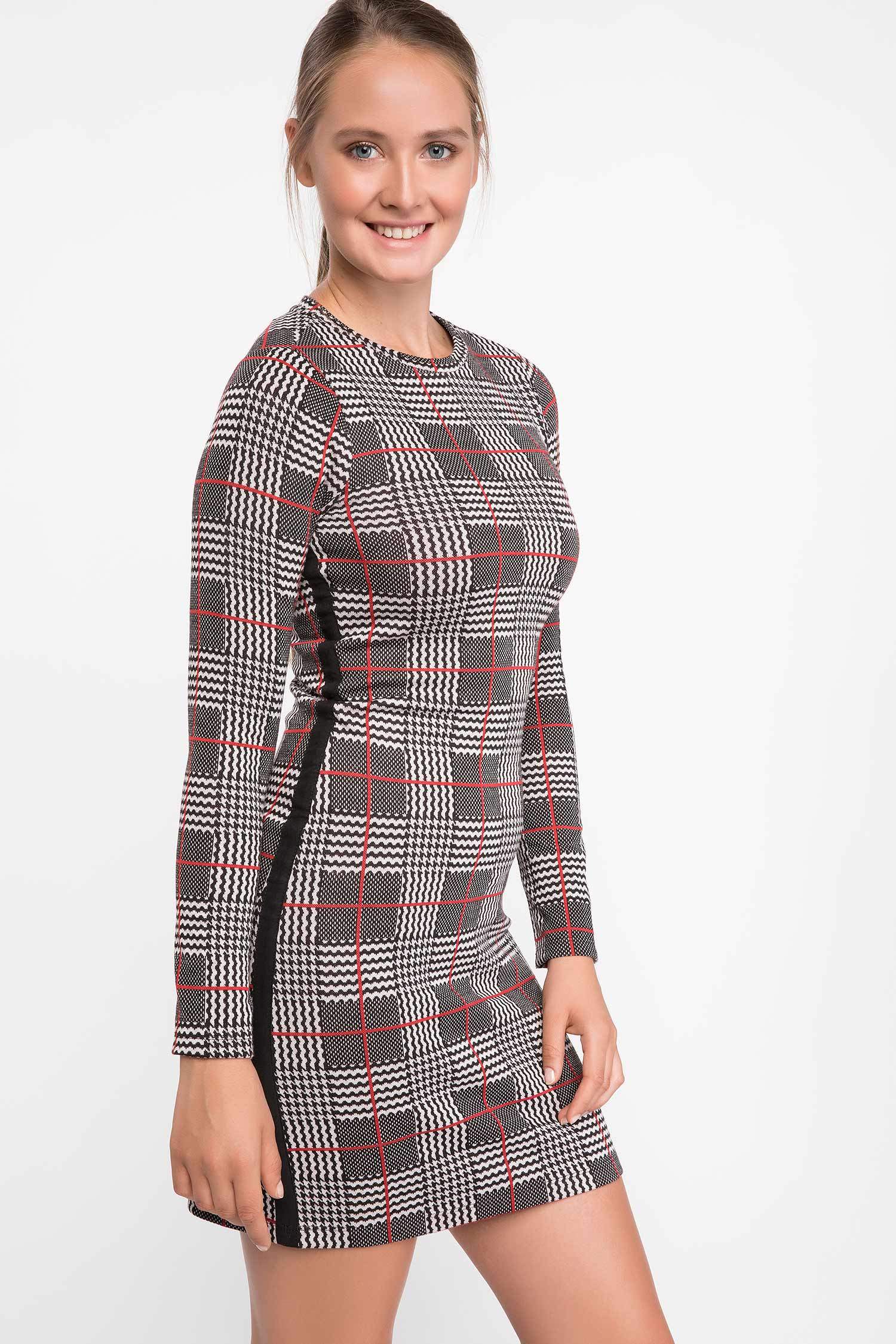 Defacto Ekose Desenli Slim Fit Elbise. 1