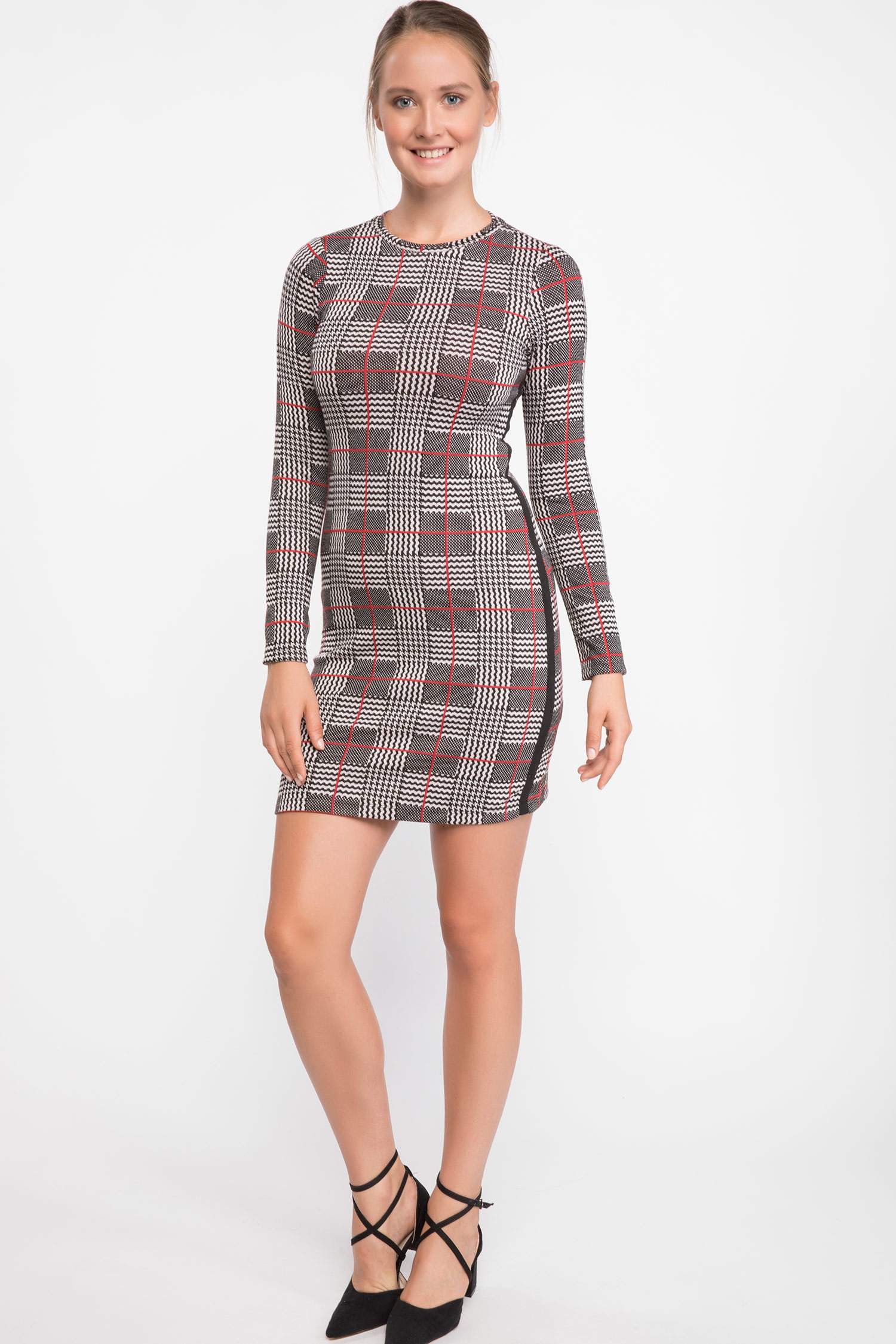 Defacto Ekose Desenli Slim Fit Elbise. 2