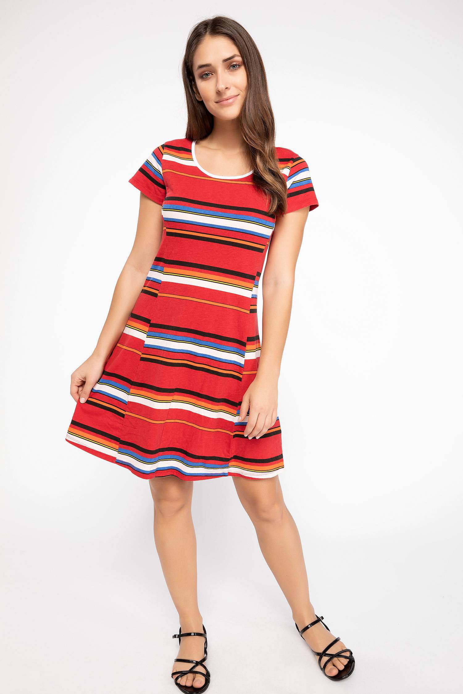 Defacto Çizgili Basic Elbise. 2