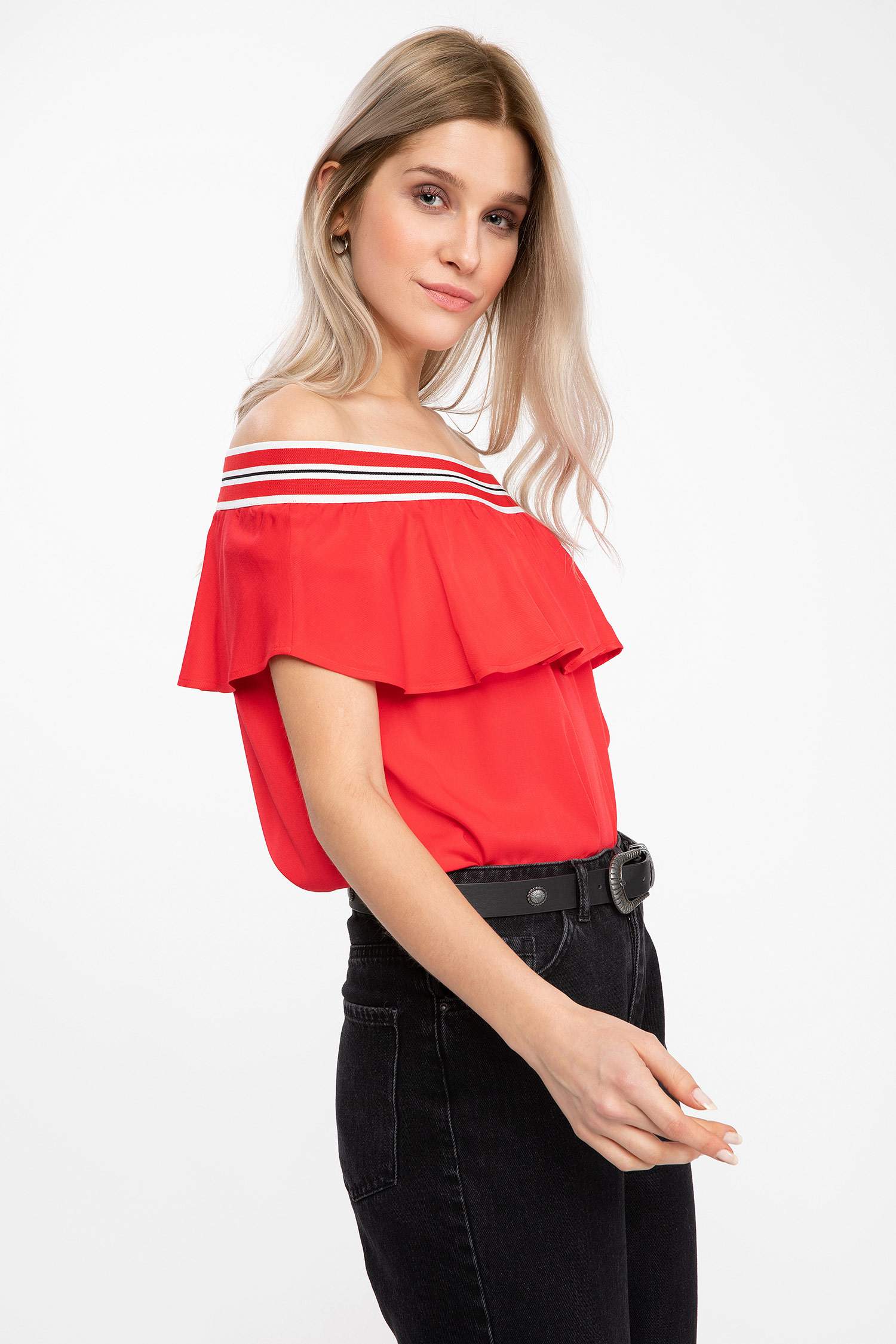 Defacto Fırfırlı Straplez Bluz. 5