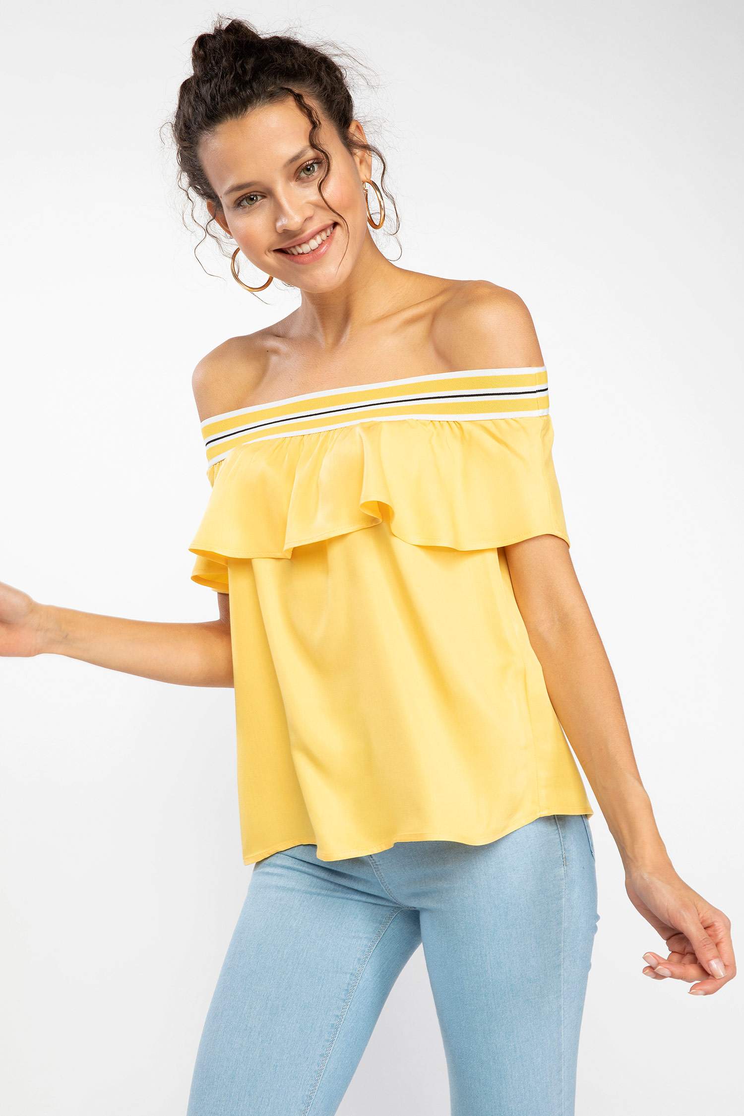 Defacto Fırfırlı Straplez Bluz. 6