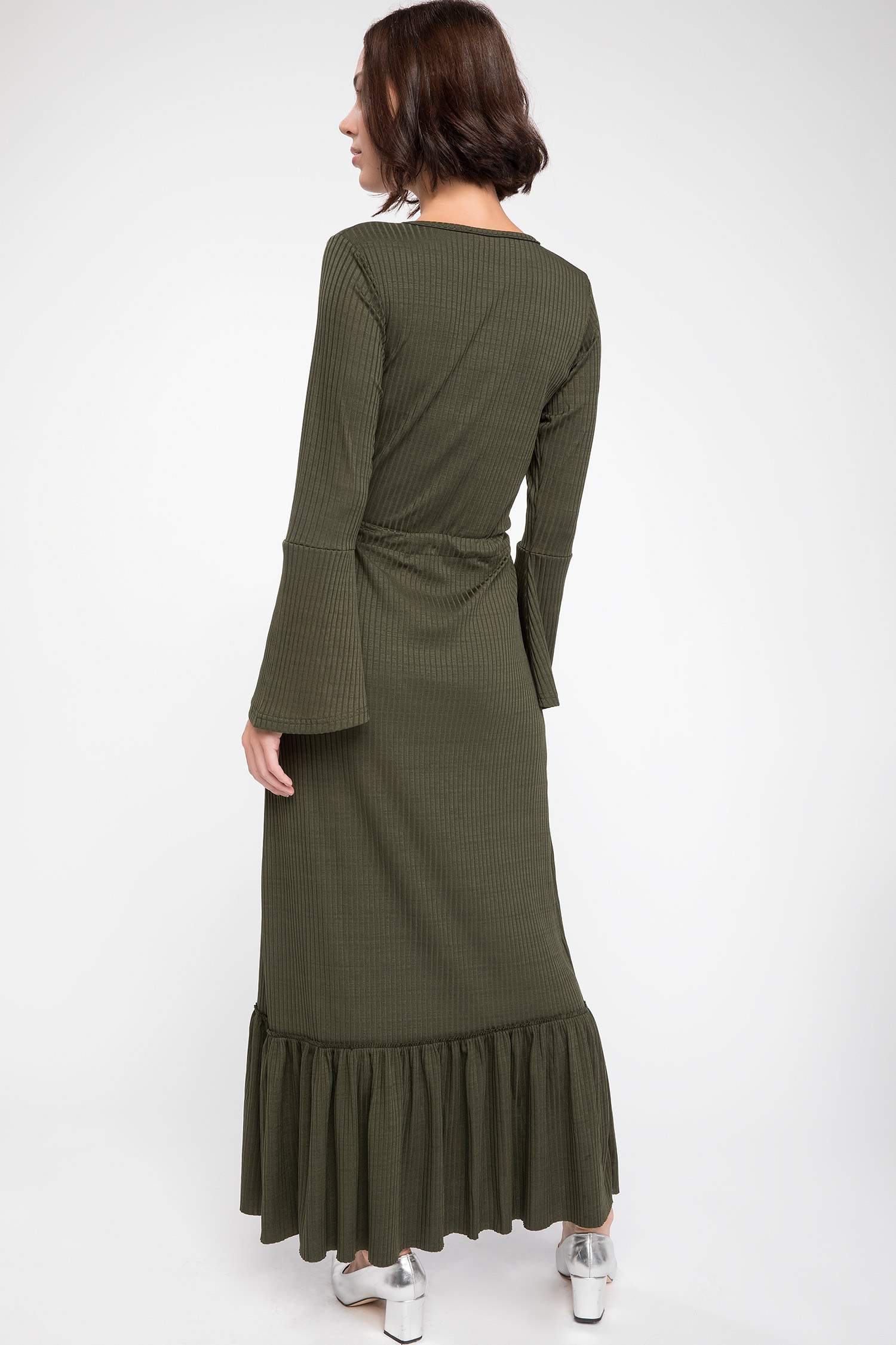 Defacto Etek Ucu Volan Detaylı Belden Büzgülü Elbise. 4