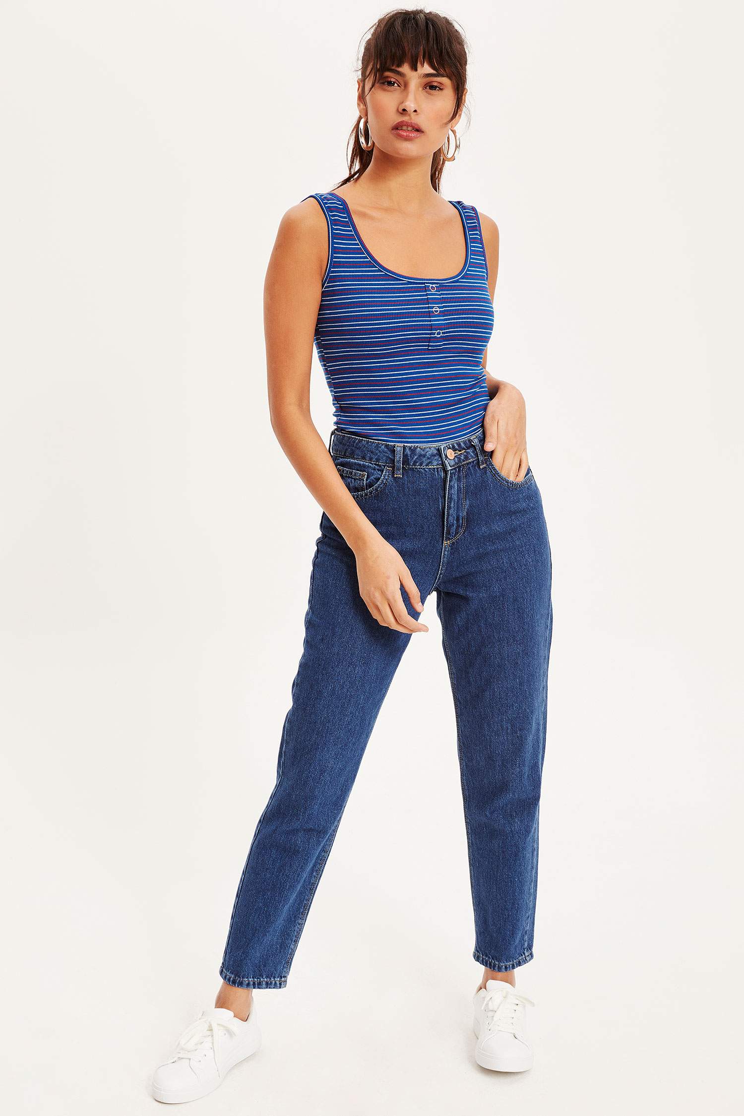 Defacto Düğme Detaylı Çizgili Slim Fit Atlet. 2