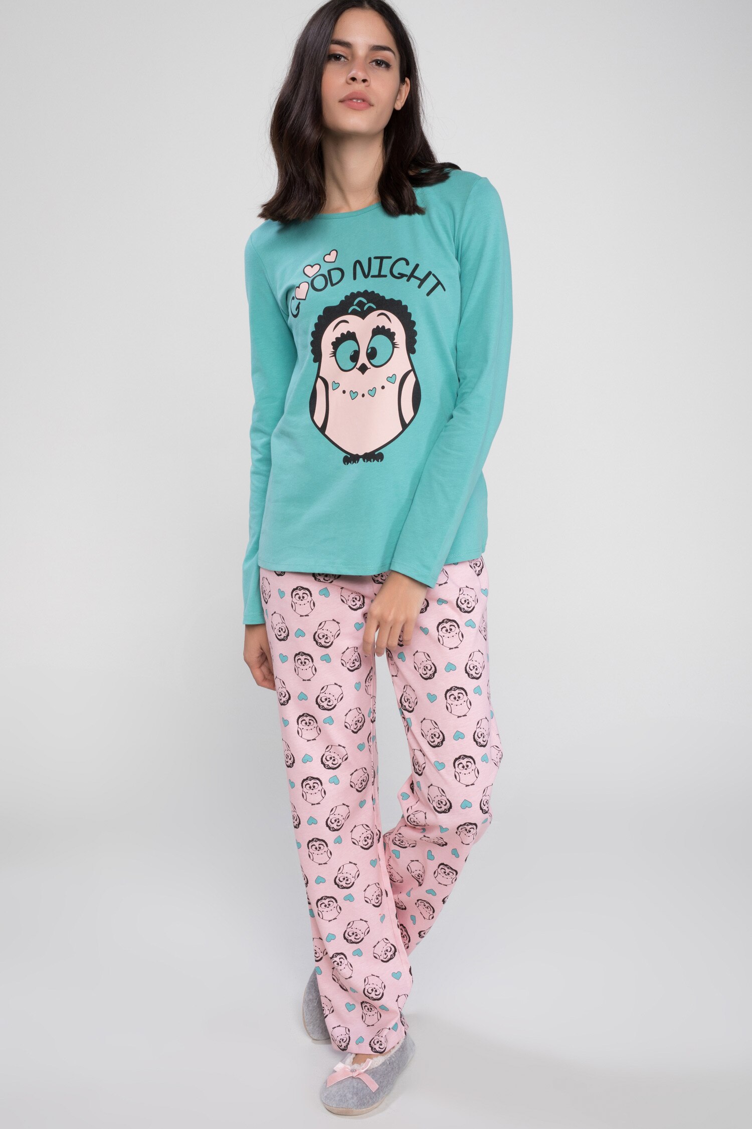 Defacto Baykuş Baskı Desenli Pijama Takımı. 3