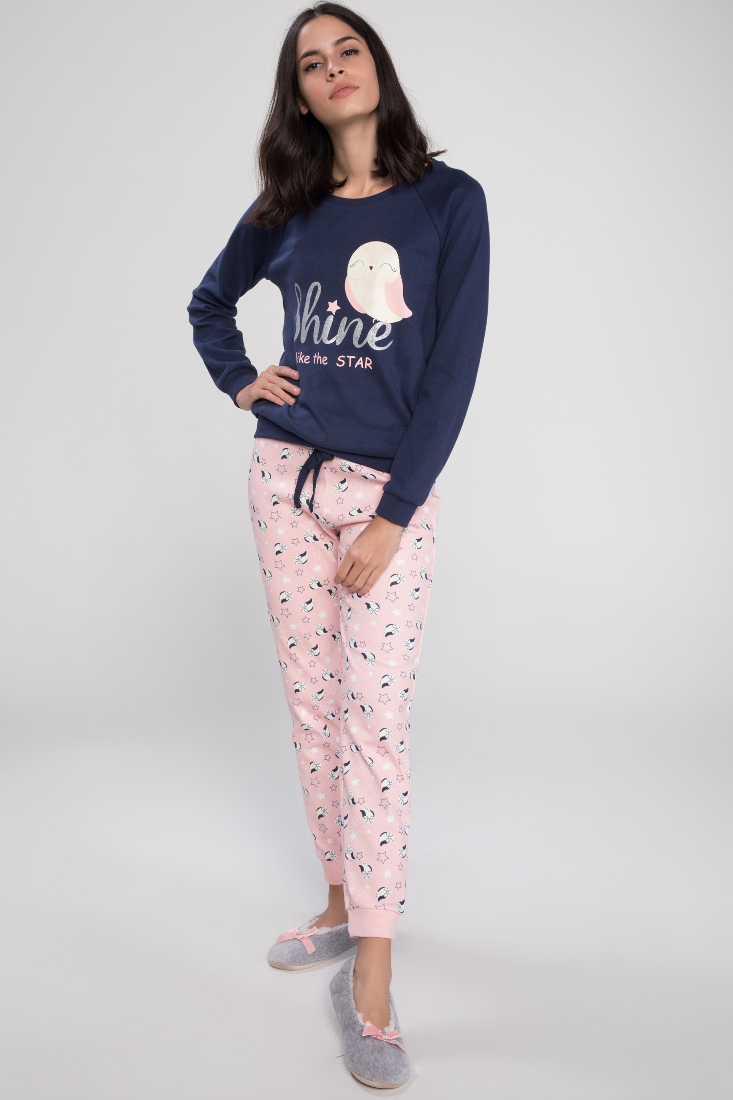 Defacto Elastik Belli Baskılı Pijama Takımı. 1