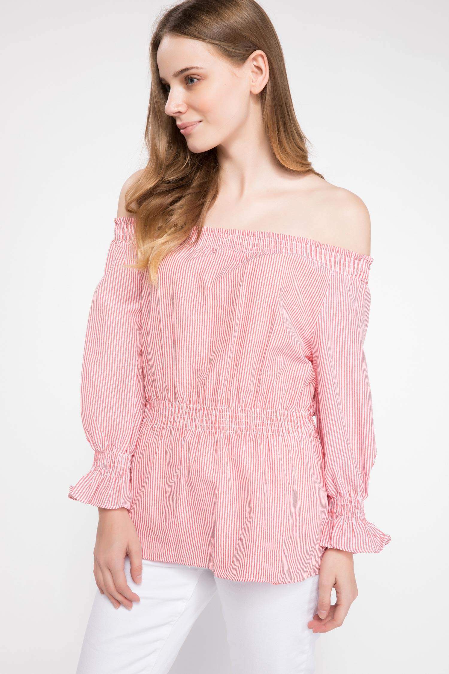 Defacto Karmen Yaka Büzgülü Bluz. 1