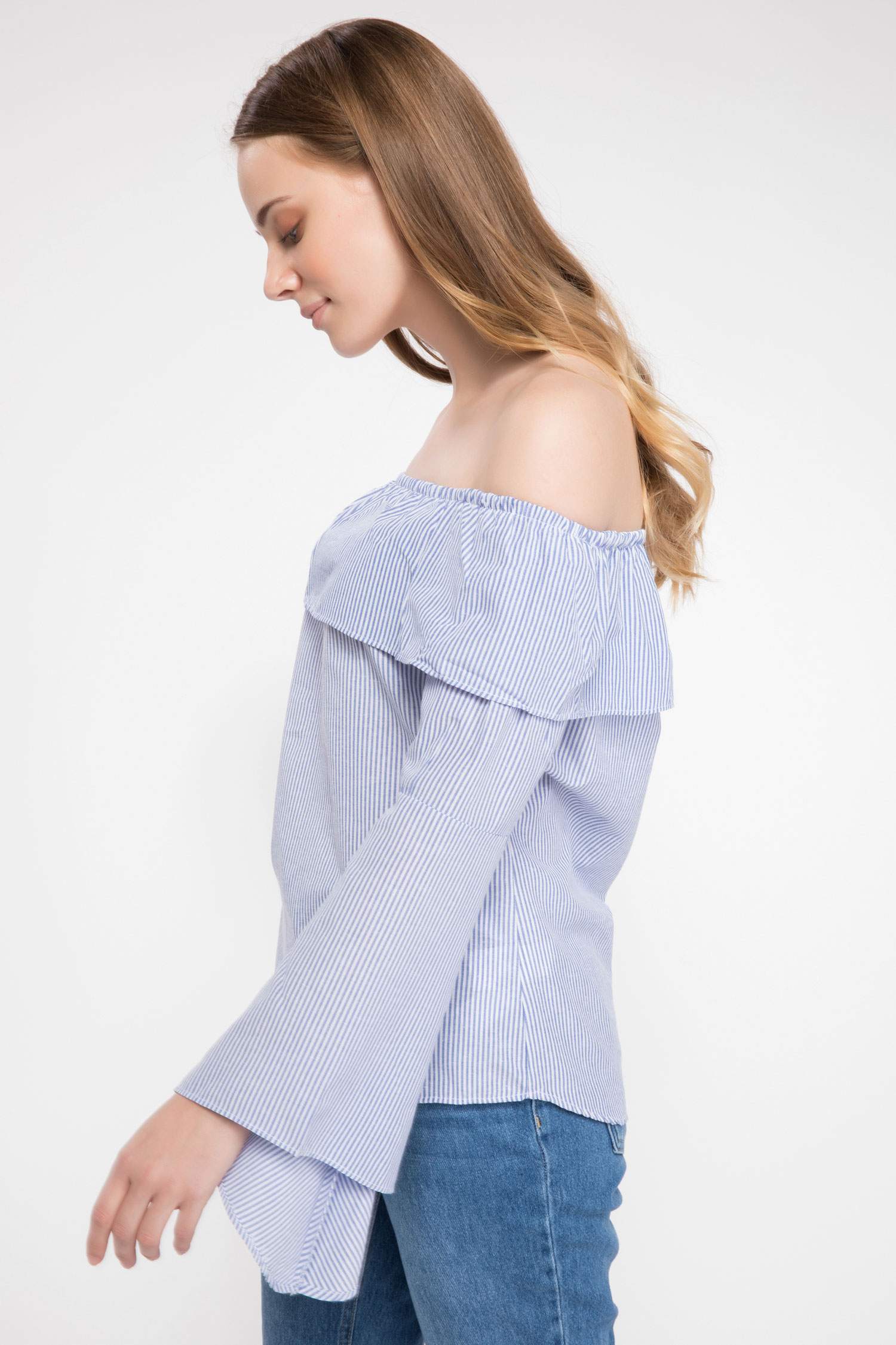 Defacto Karmen Yaka Çizgili Bluz. 3