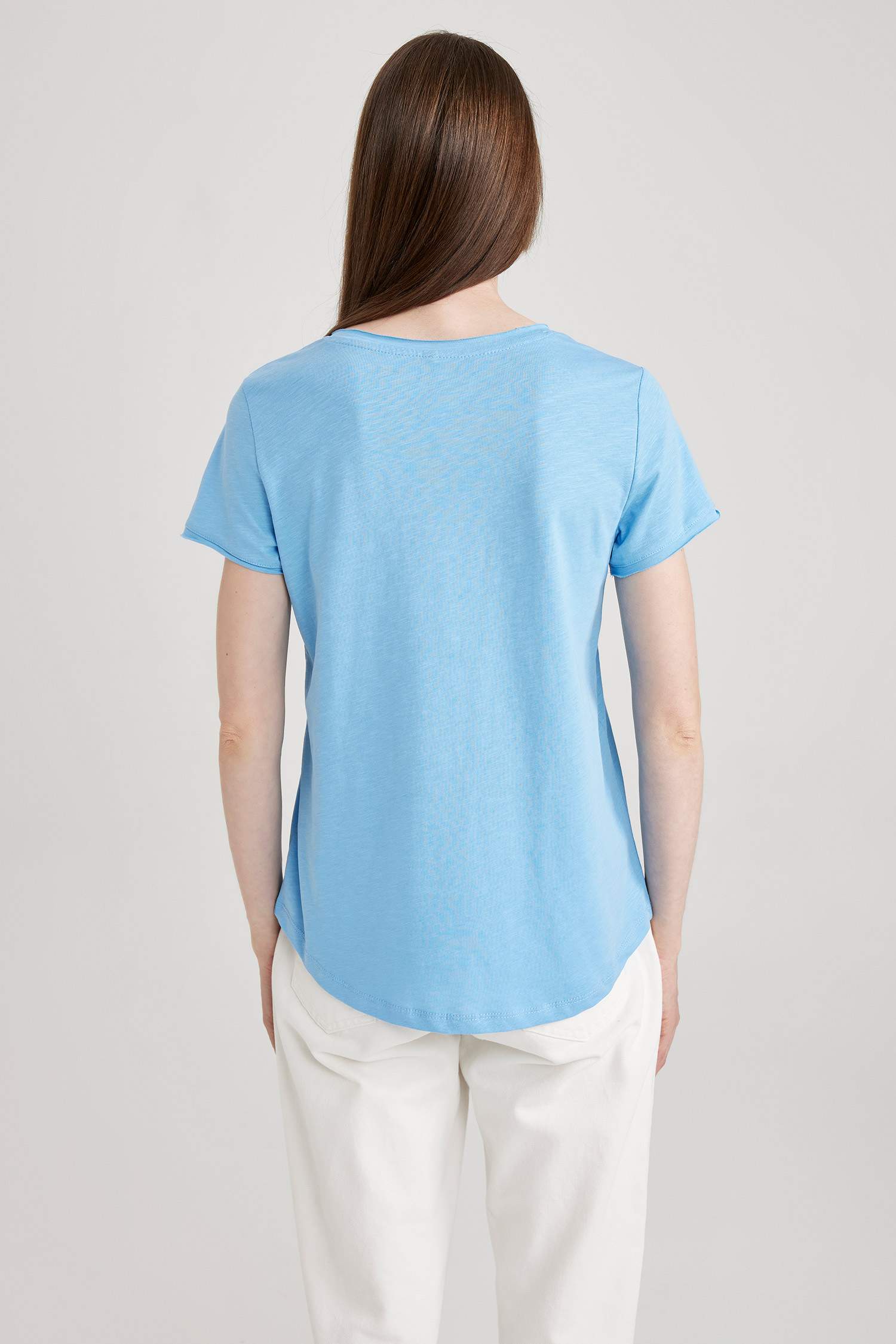 Regular Fit V Neck Short Sleeve Cotton Basic T-Shirt